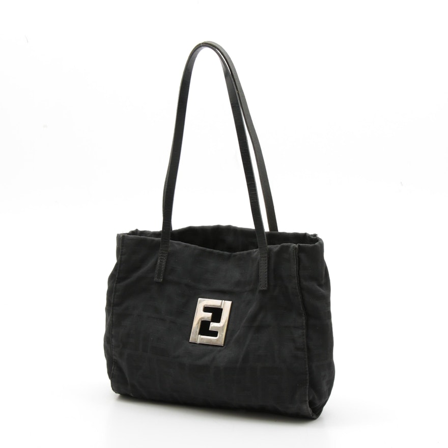 Fendi Zucca Canvas and Leather Strap Shoulder Bag in Black | EBTH