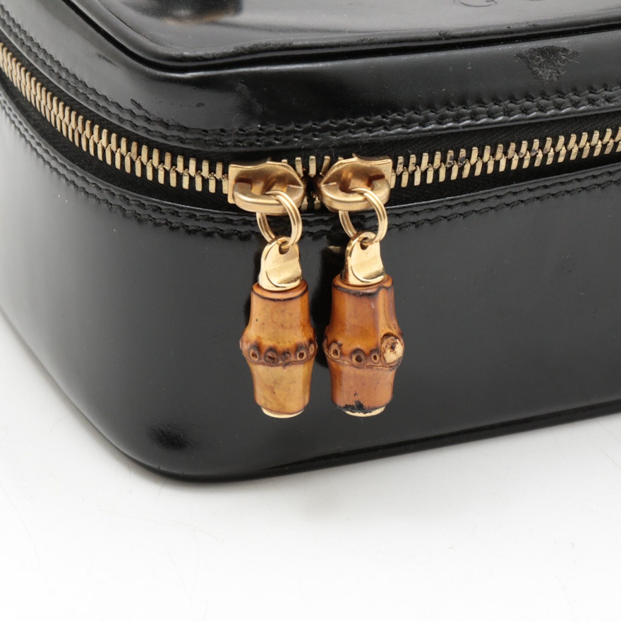 Gucci Black Glazed Leather Cosmetics Bag with Bamboo Zipper Pulls | EBTH