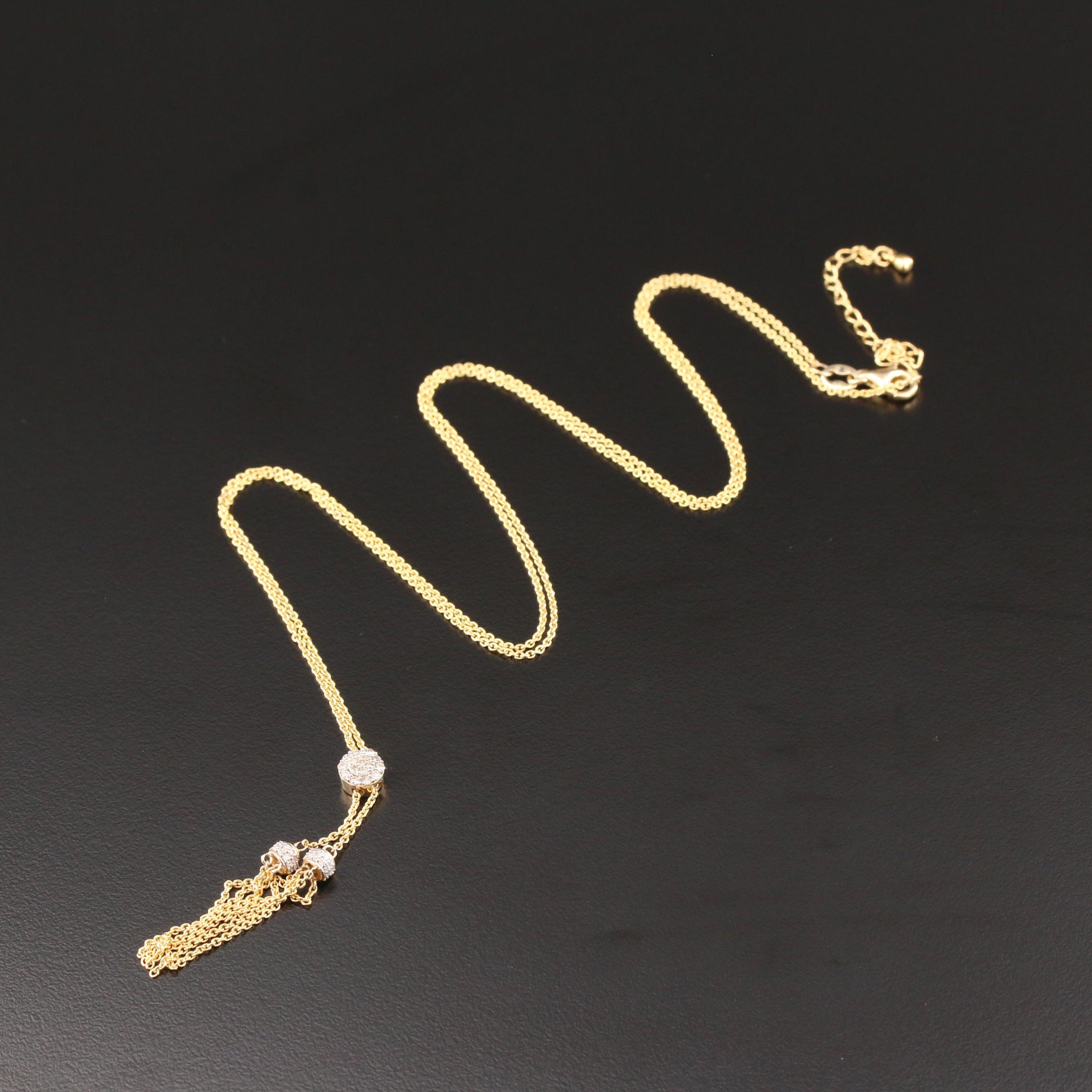 10K Yellow Gold Diamond Lariat Necklace EBTH