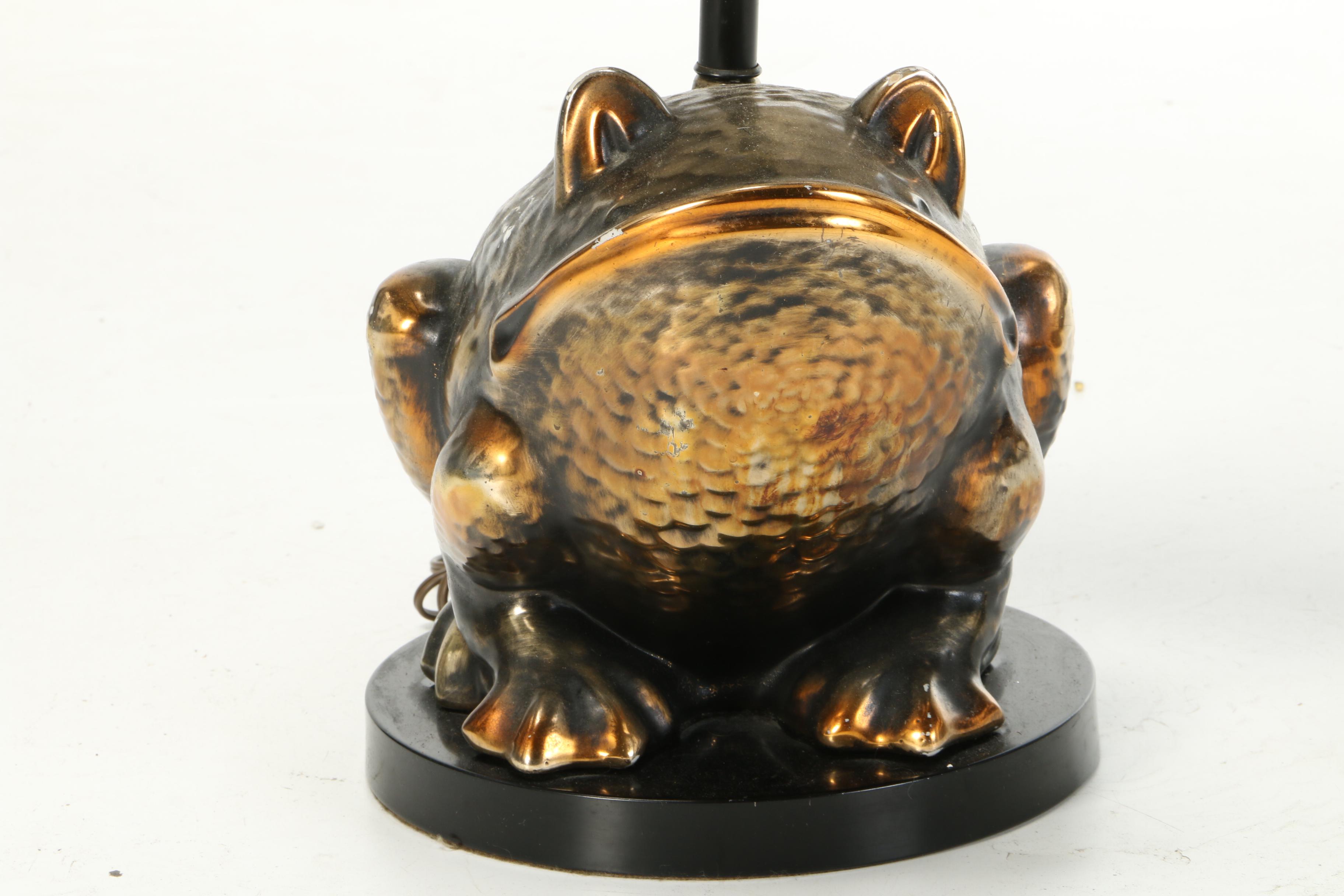 Metallic Ceramic Bullfrog Table Lamp with Drum Shade | EBTH
