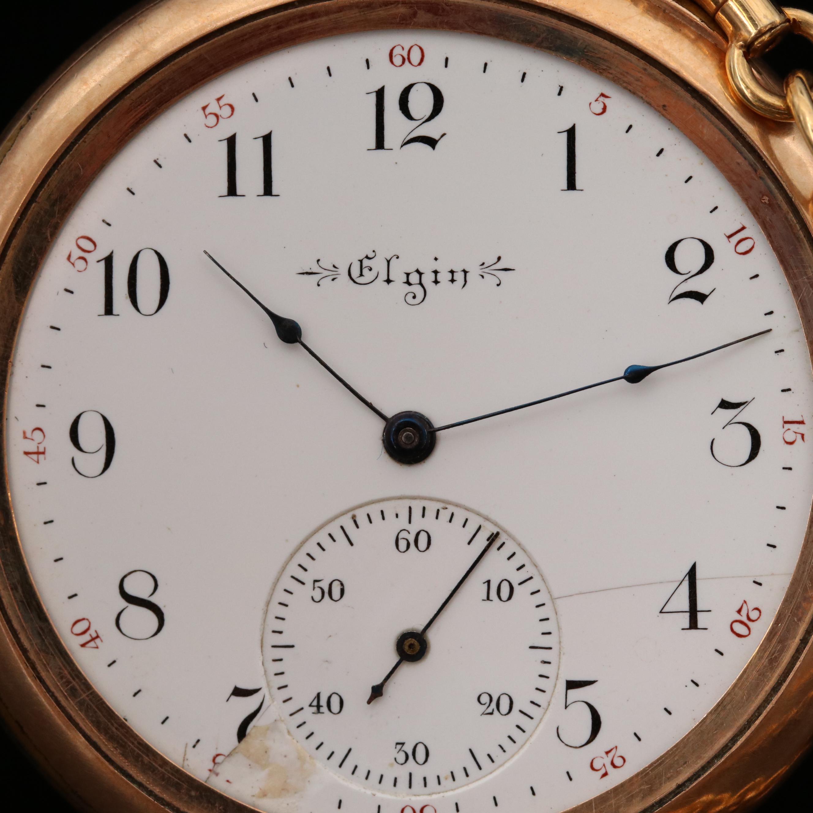 Antique Elgin Gold Filled Open Face Pocket Watch with Knife Fob, 1901