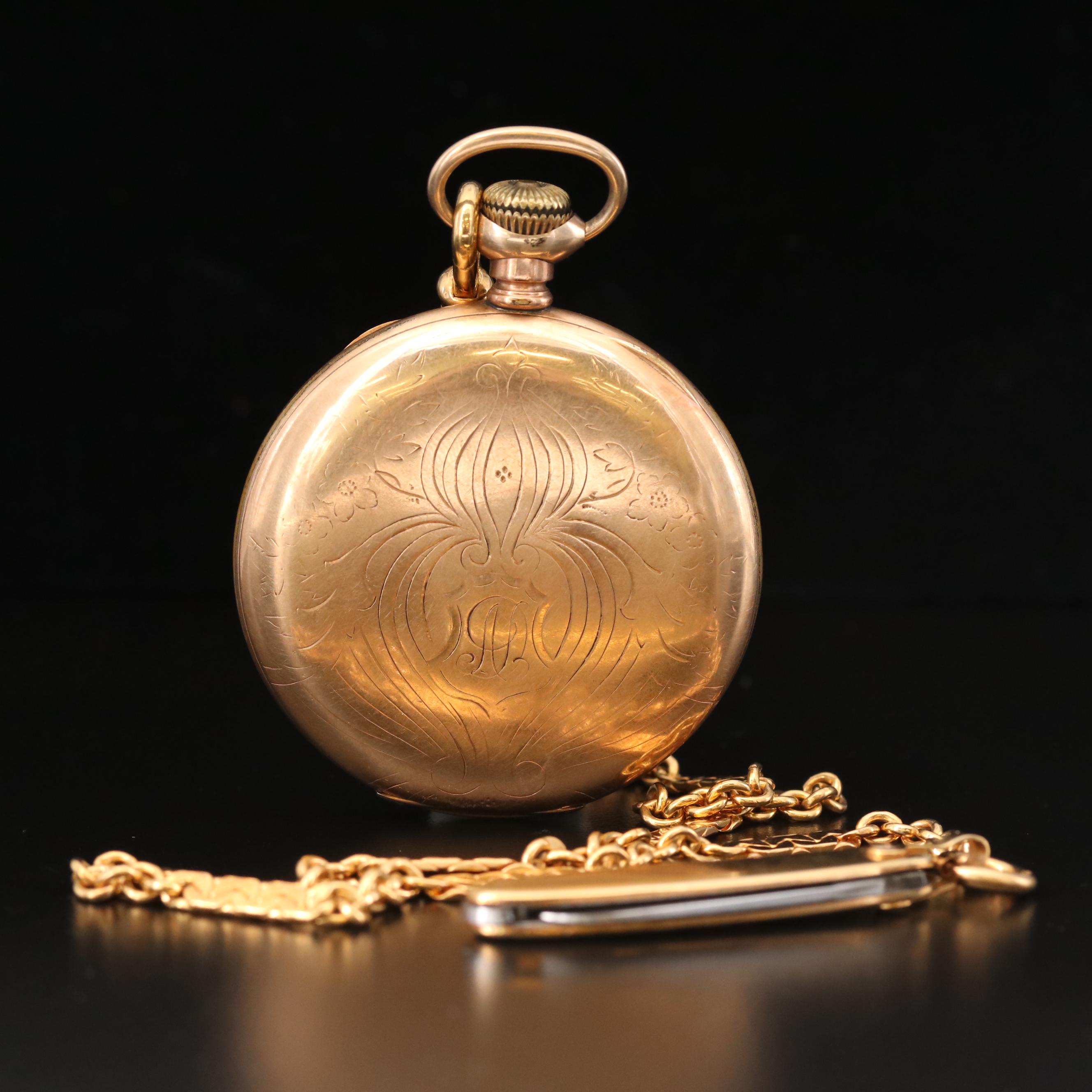 Antique Elgin Gold Filled Open Face Pocket Watch with Knife Fob, 1901