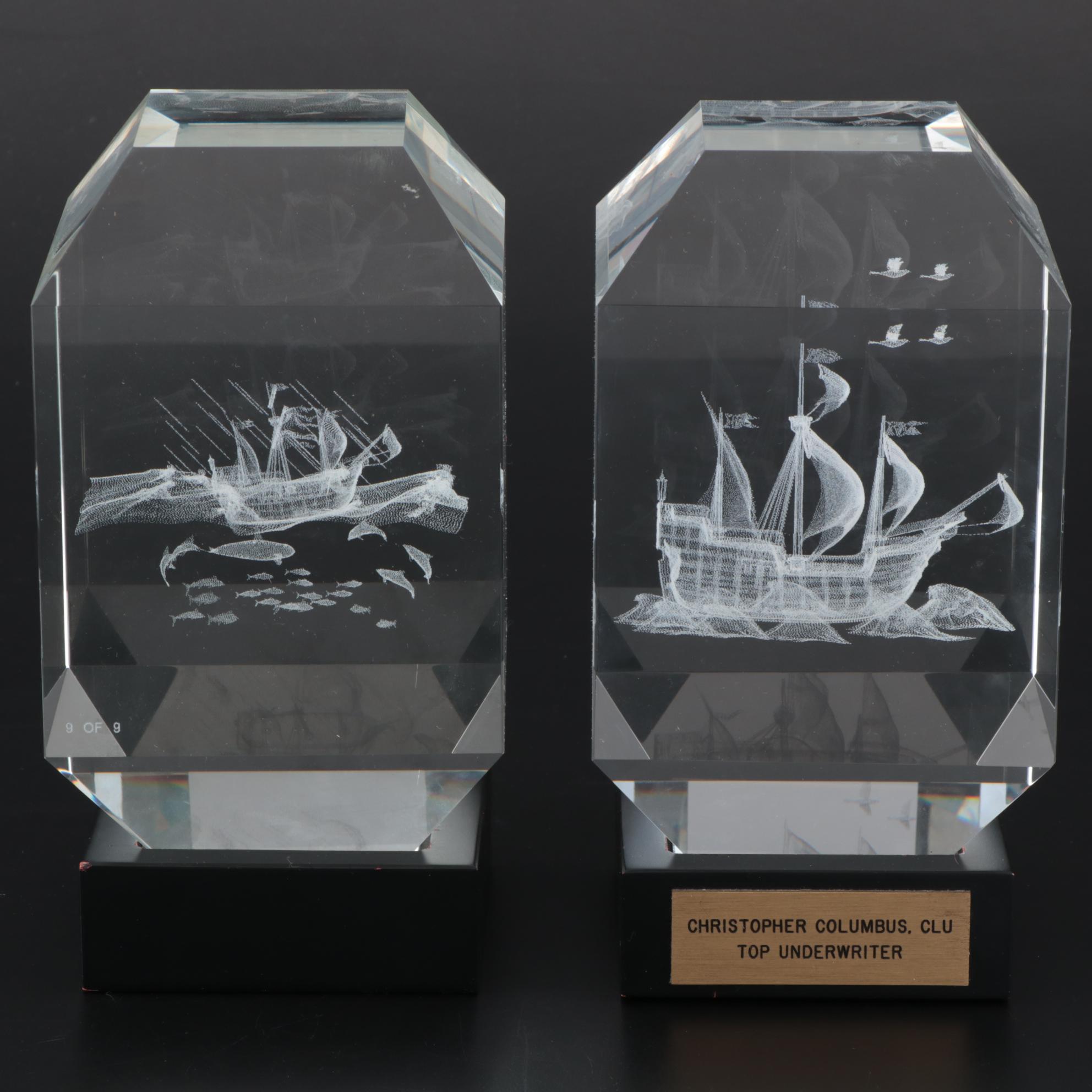 Laser Etched 3D Ships inside Glass Blocks EBTH
