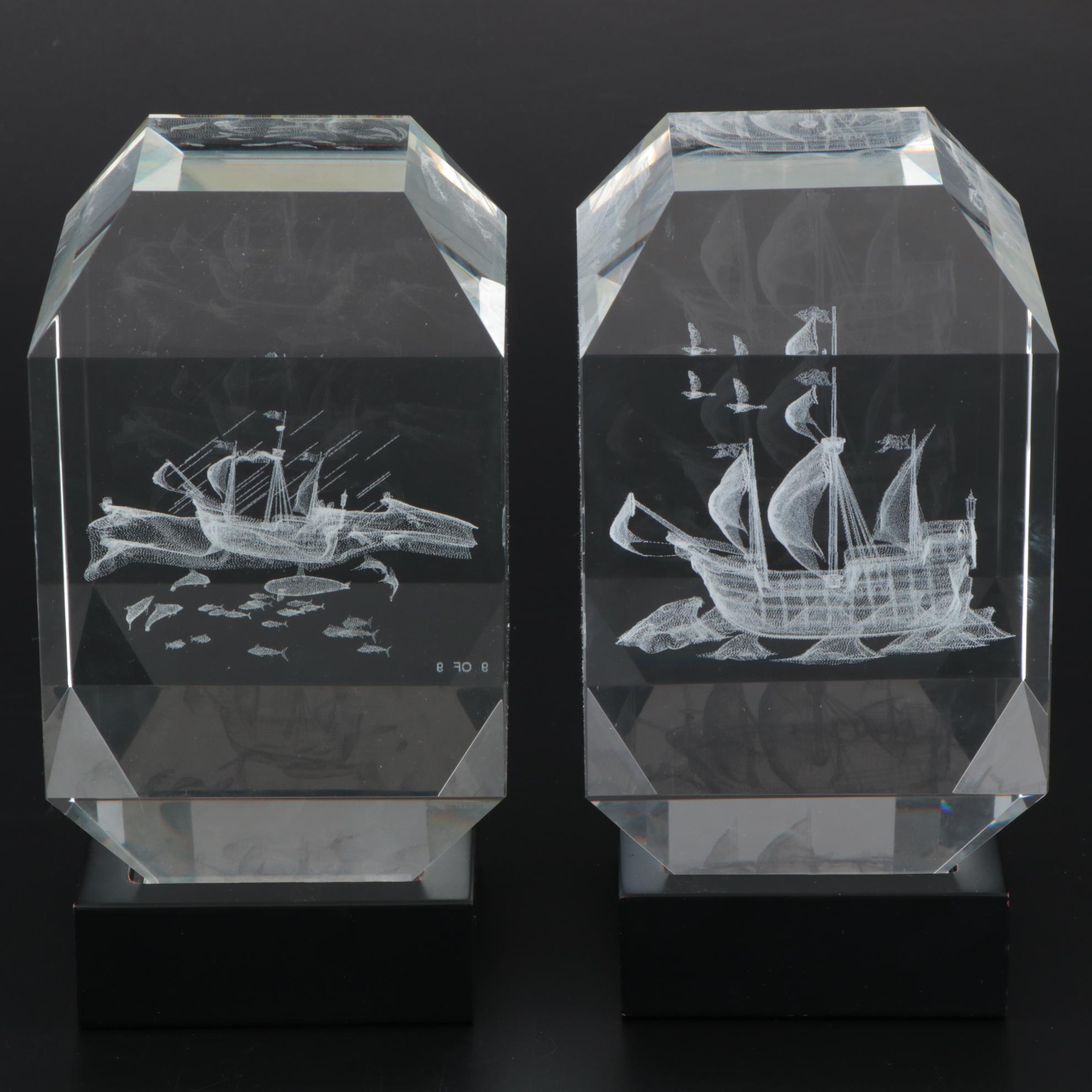 Laser Etched 3D Ships inside Glass Blocks EBTH