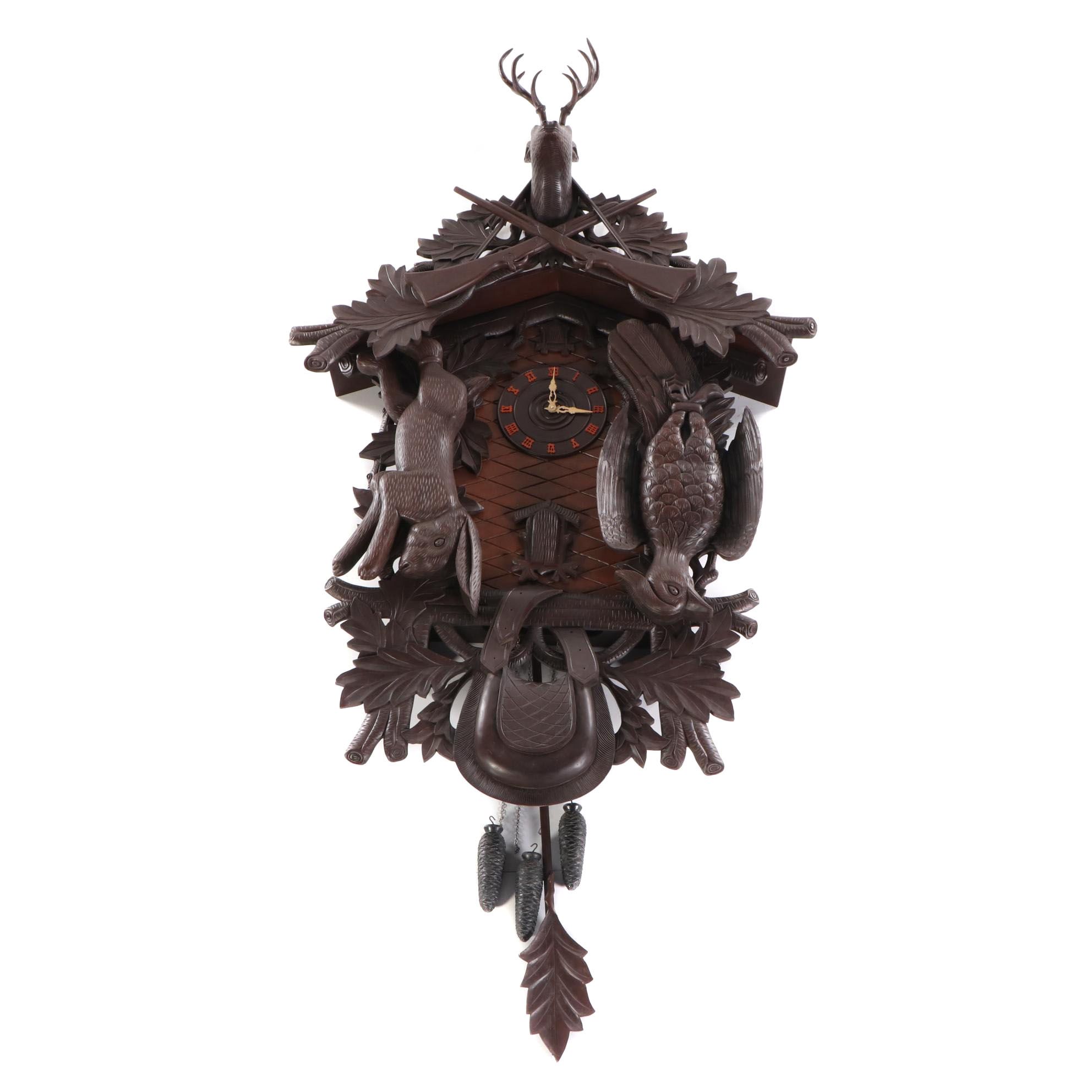 Monumental 82" Trumpeter Cuckoo HandCarved Clock EBTH