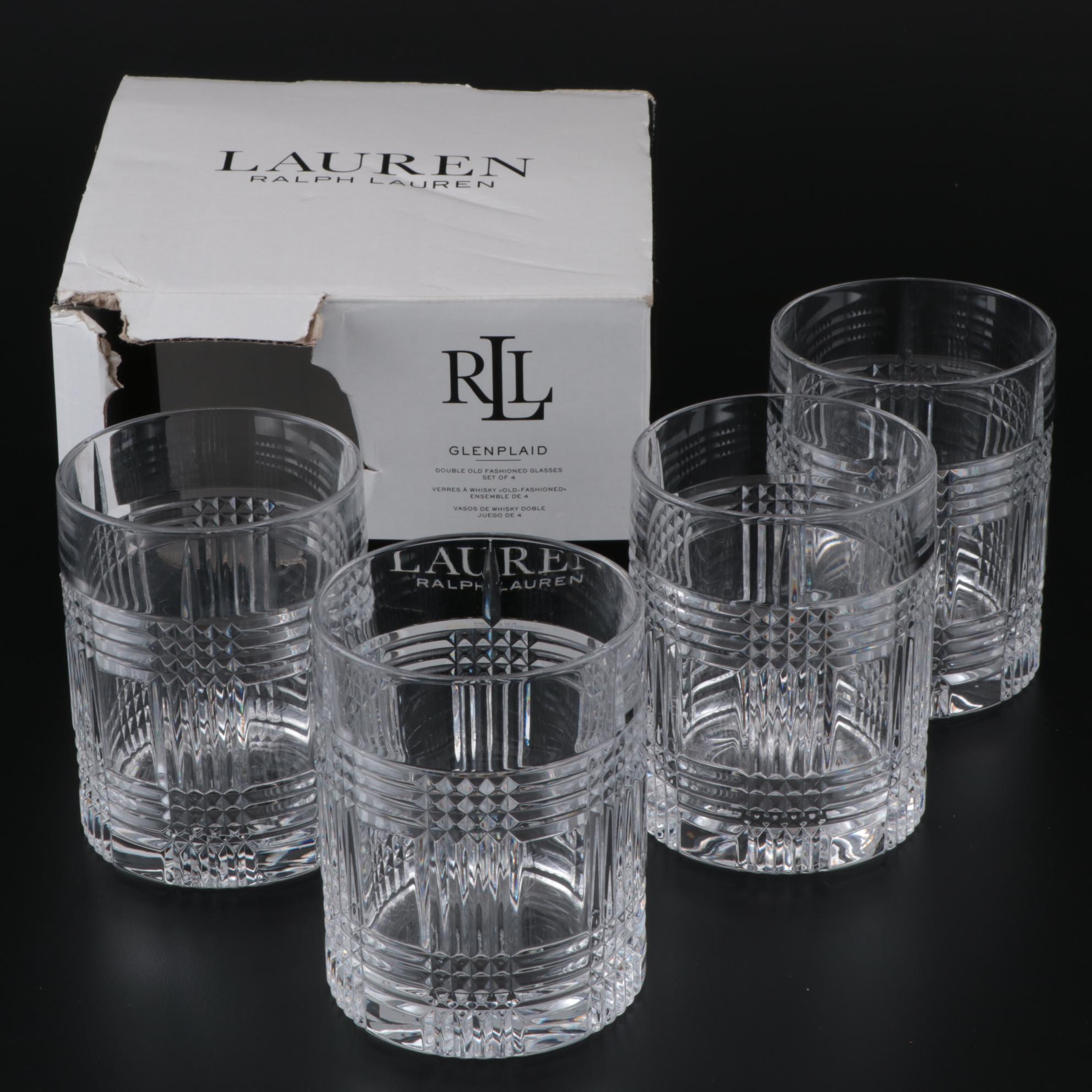 ralph-lauren-crystal-glen-plaid-double-old-fashioned-glasses-ebth