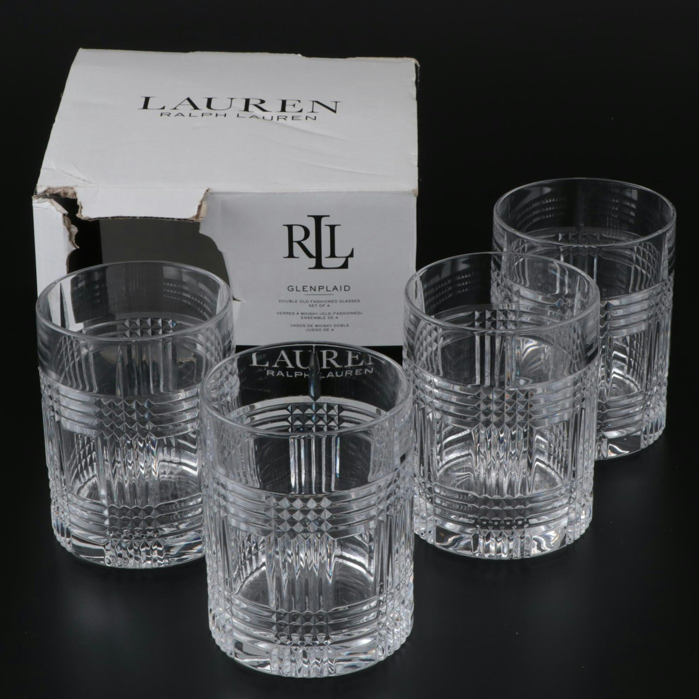 Ralph Lauren Crystal "Glen Plaid" Double Old Fashioned Glasses | EBTH