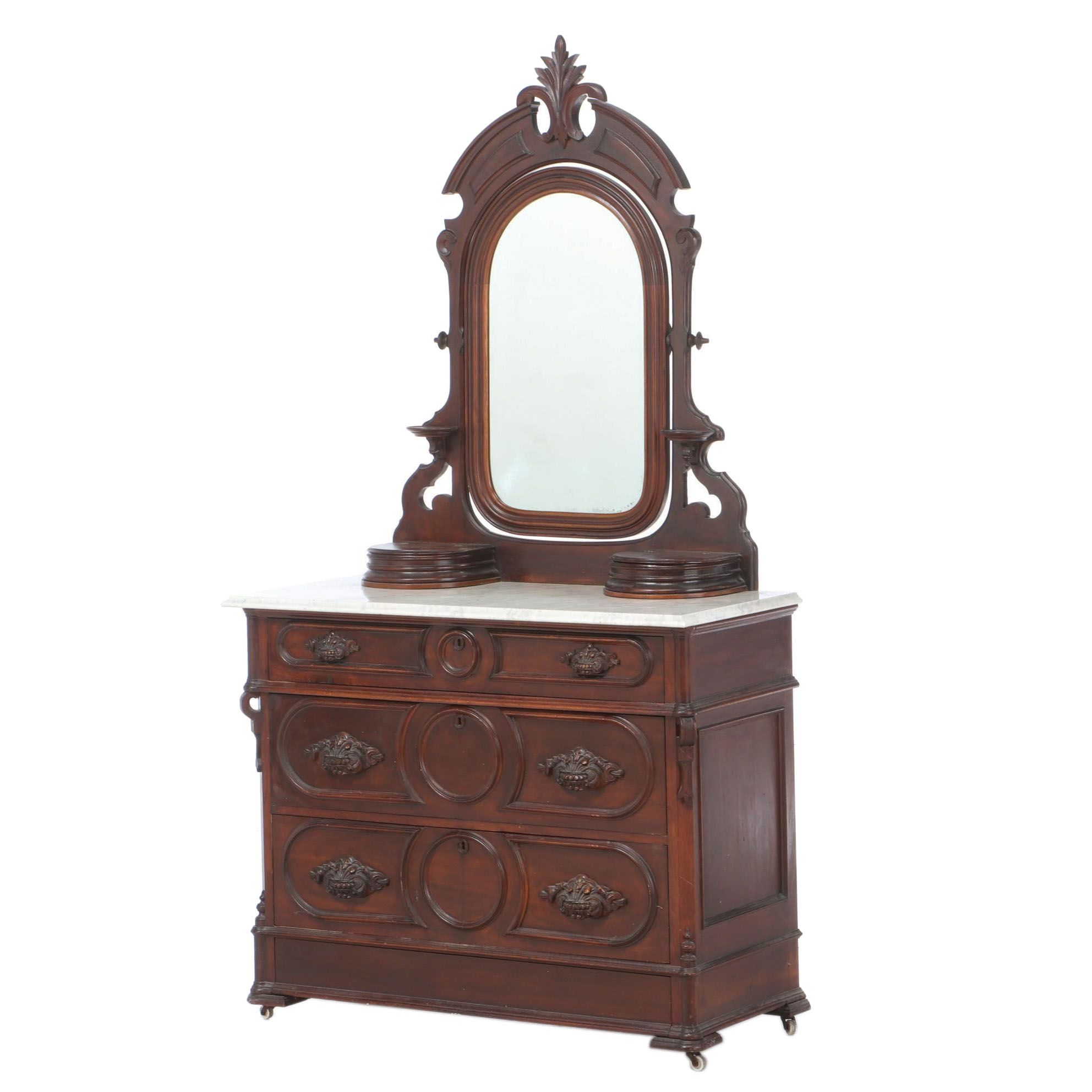 Victorian Walnut And White Marble Four Drawer Dresser Late 19th