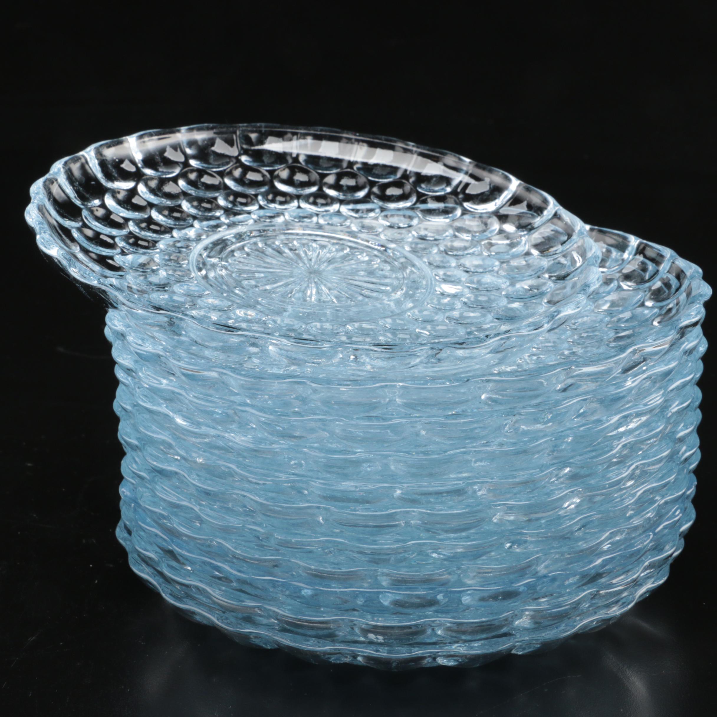 Anchor Hocking "Bubble" Pale Blue Pressed Glass Cups and Saucers, 1940