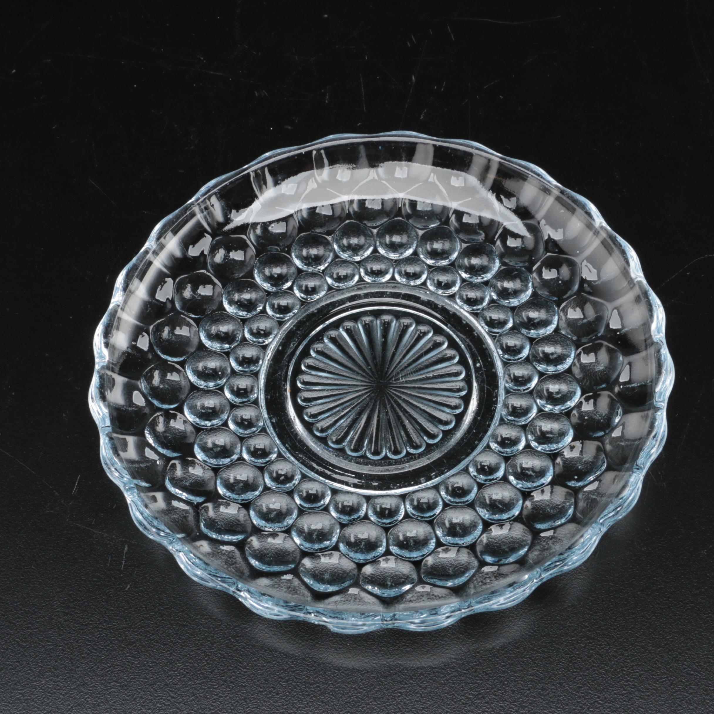 Anchor Hocking "Bubble" Pale Blue Pressed Glass Cups and Saucers, 1940