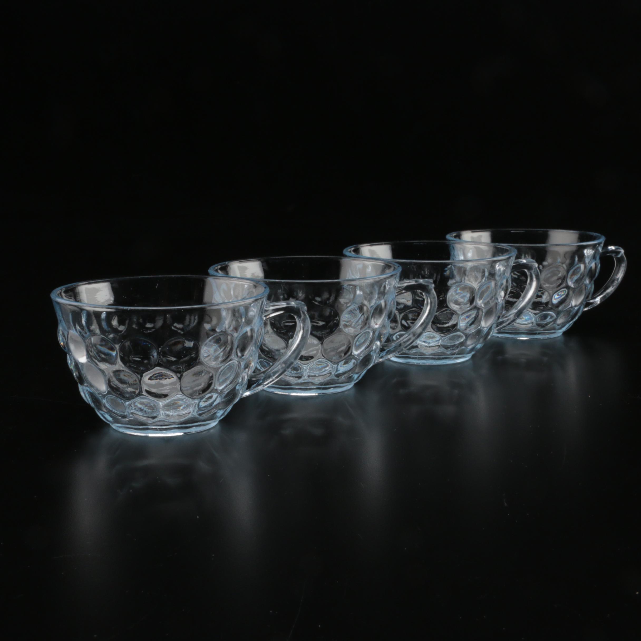 Anchor Hocking "Bubble" Pale Blue Pressed Glass Cups and Saucers, 1940
