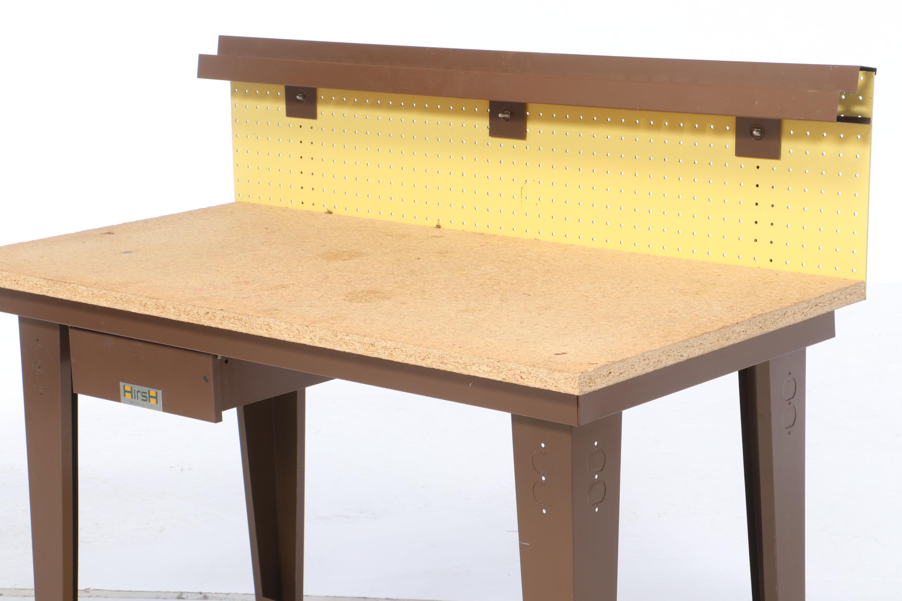 Hirsh Metal and Wood Work Bench with Storage Drawer and Pegboard Back