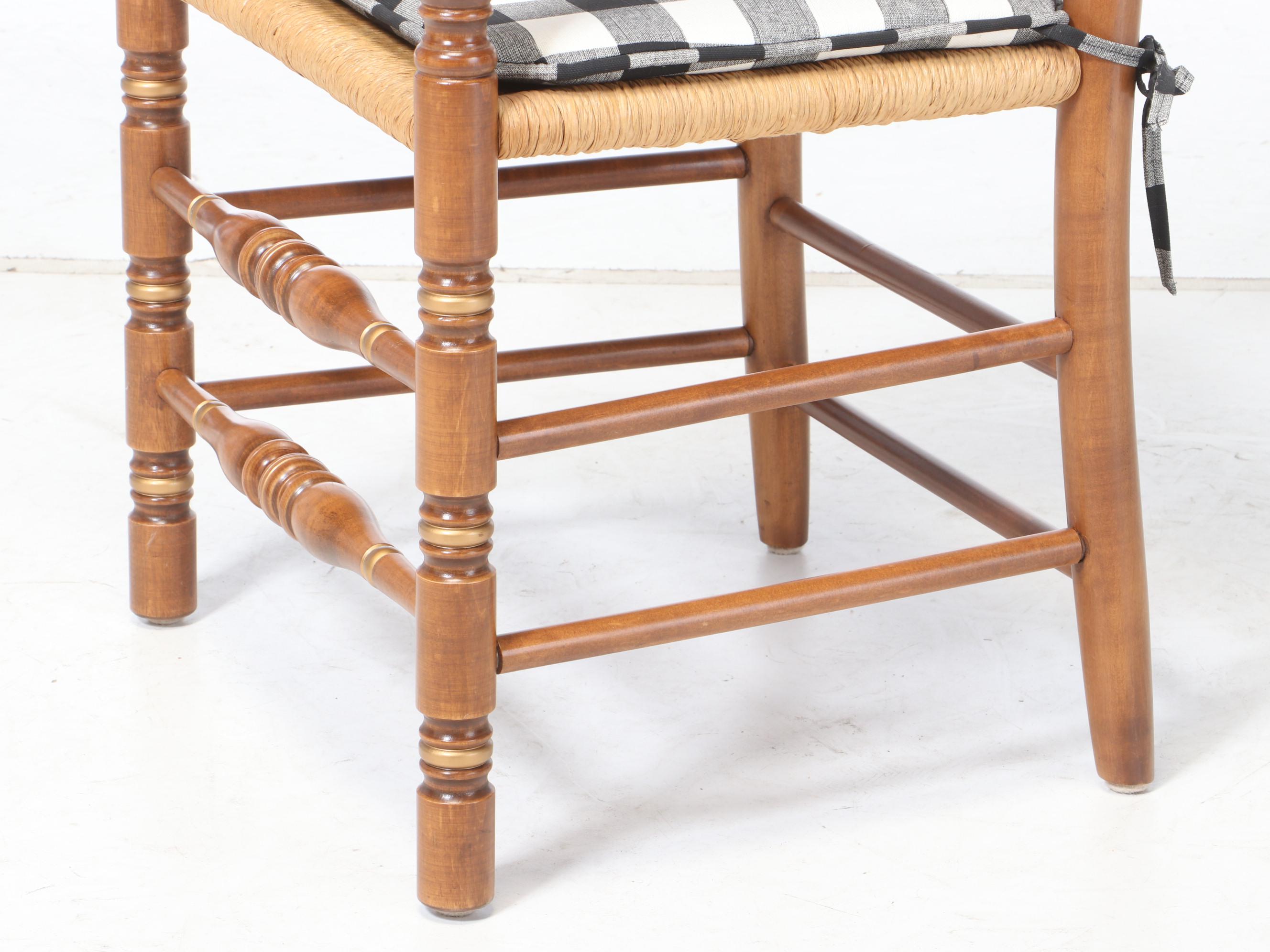 Hitchcock Stye Stenciled Rush Seat Arm Chairs with Fitted Seat Cushions