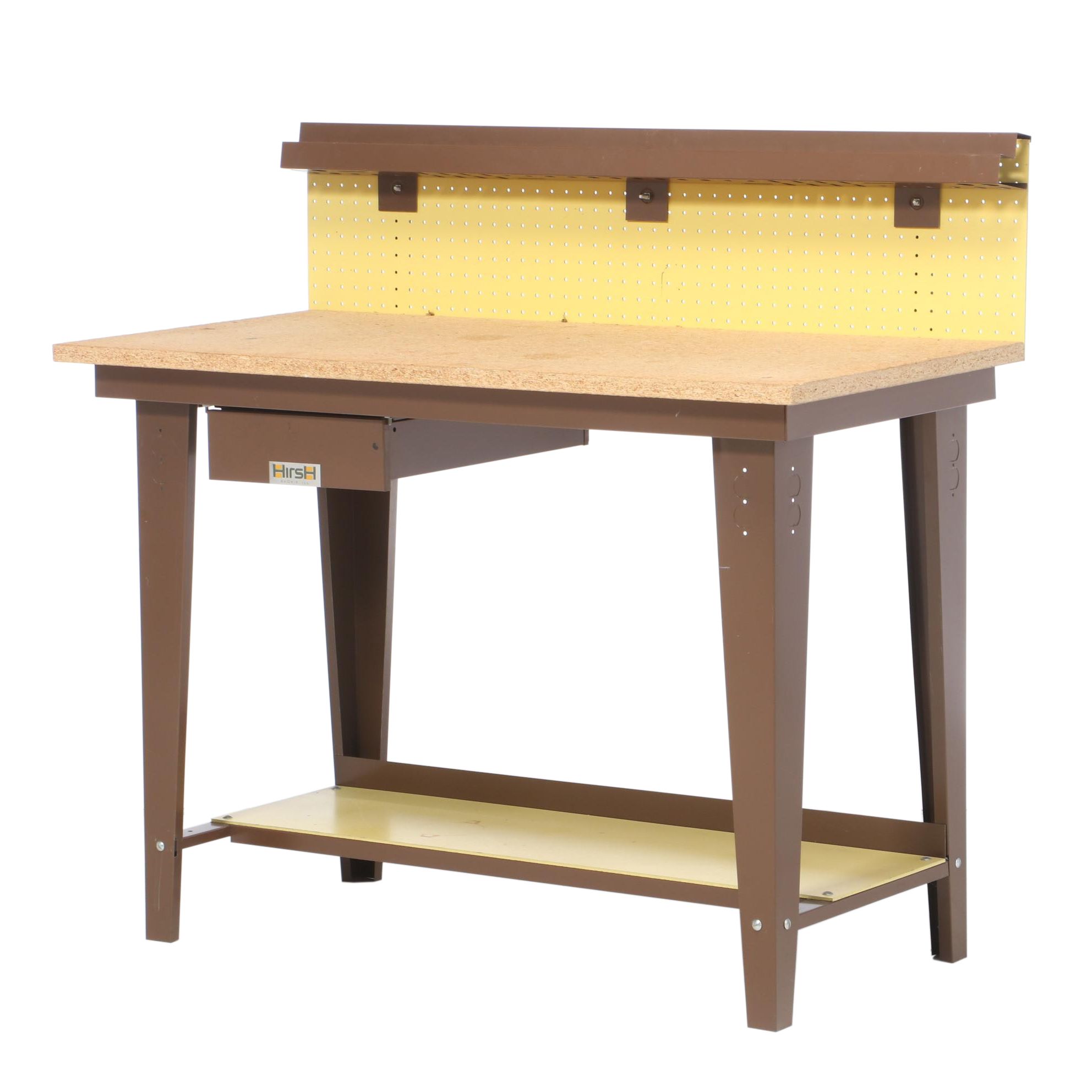 Hirsh Metal and Wood Work Bench with Storage Drawer and Pegboard Back