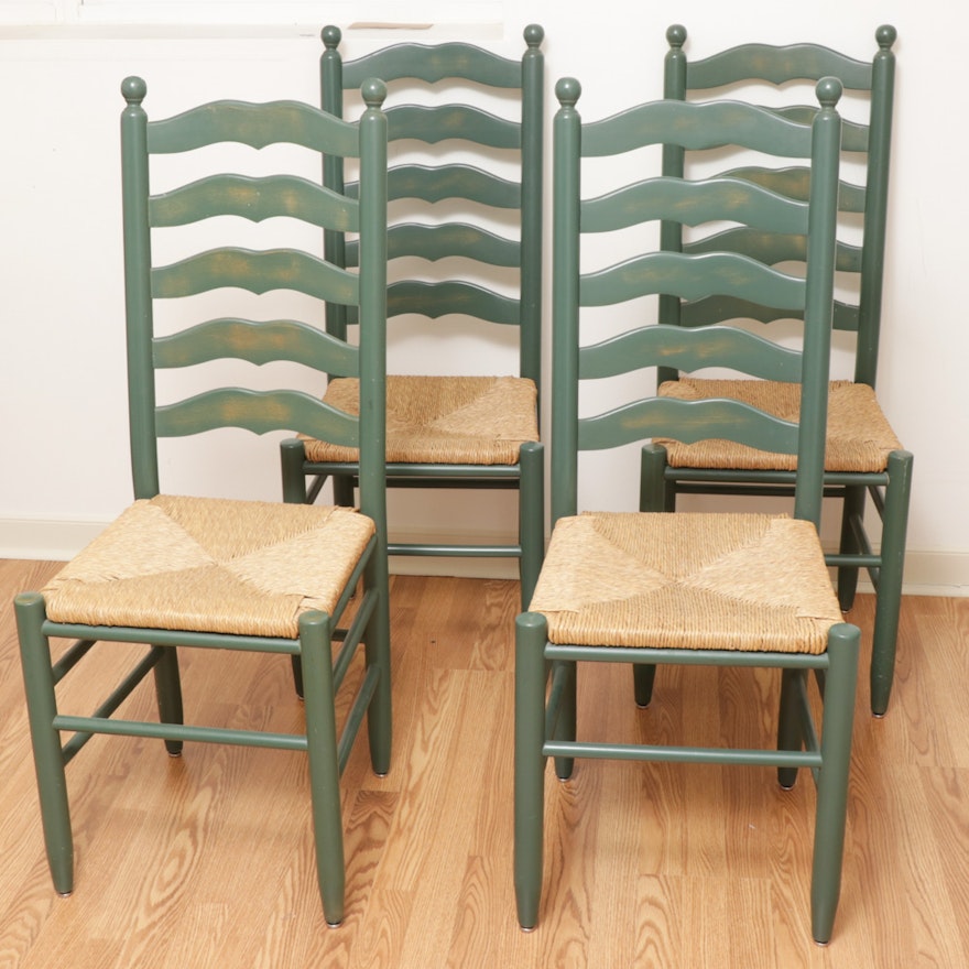 American Primitive Style Painted Ladder-Back Rush Seat Dining Chairs | EBTH