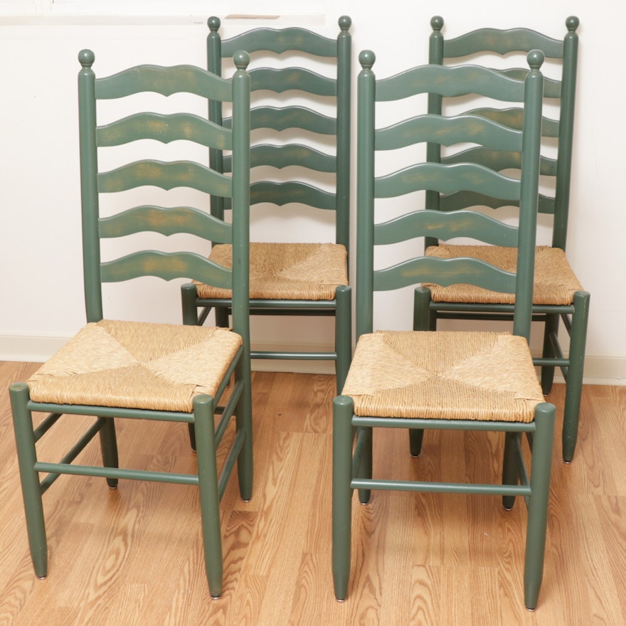 American Primitive Style Painted LadderBack Rush Seat Dining Chairs EBTH American Primitive Style Painted LadderBack Rush Seat Dining Chairs EBTH