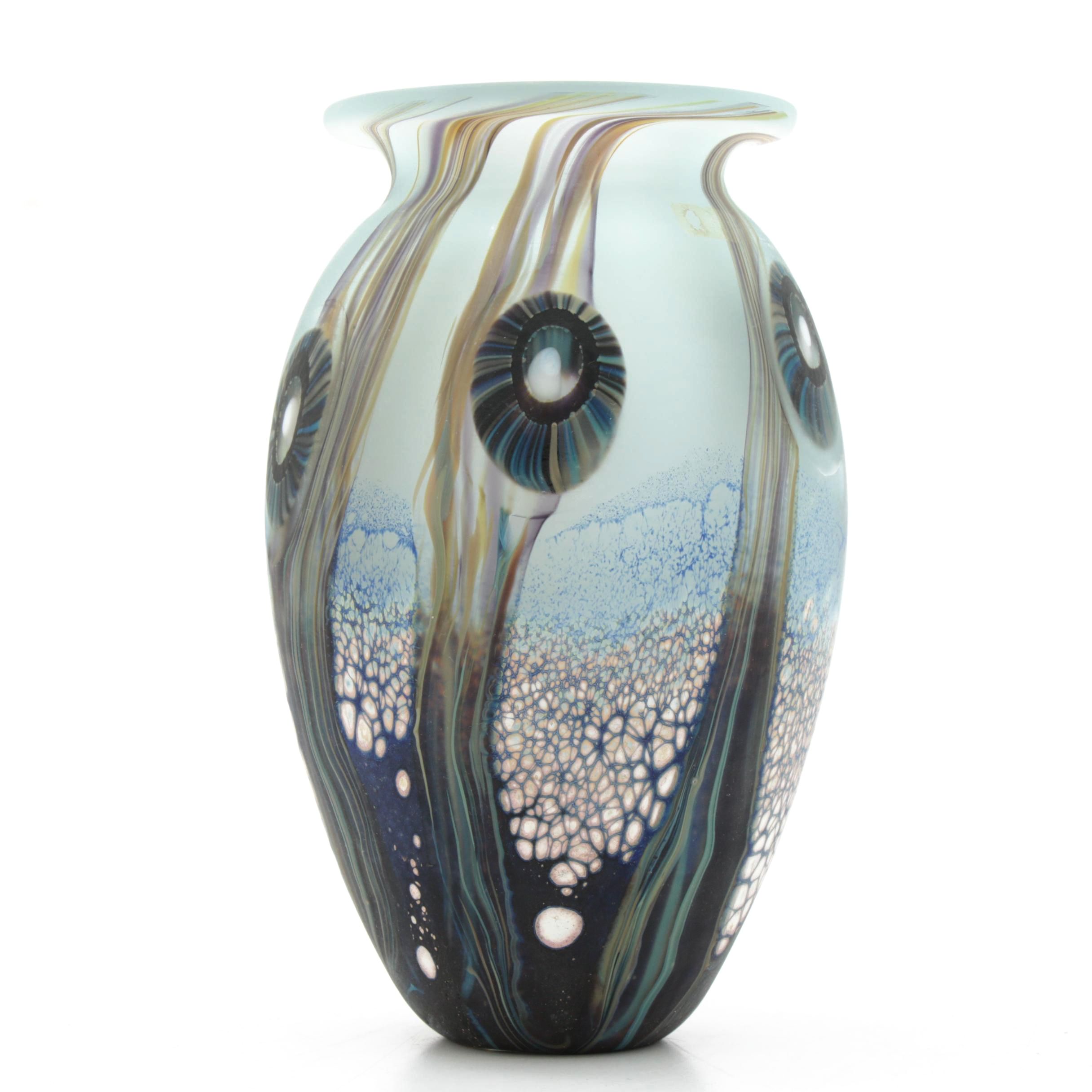 Robert Eickholt Handblown Seascape Art Glass Vase 2011 Ebth