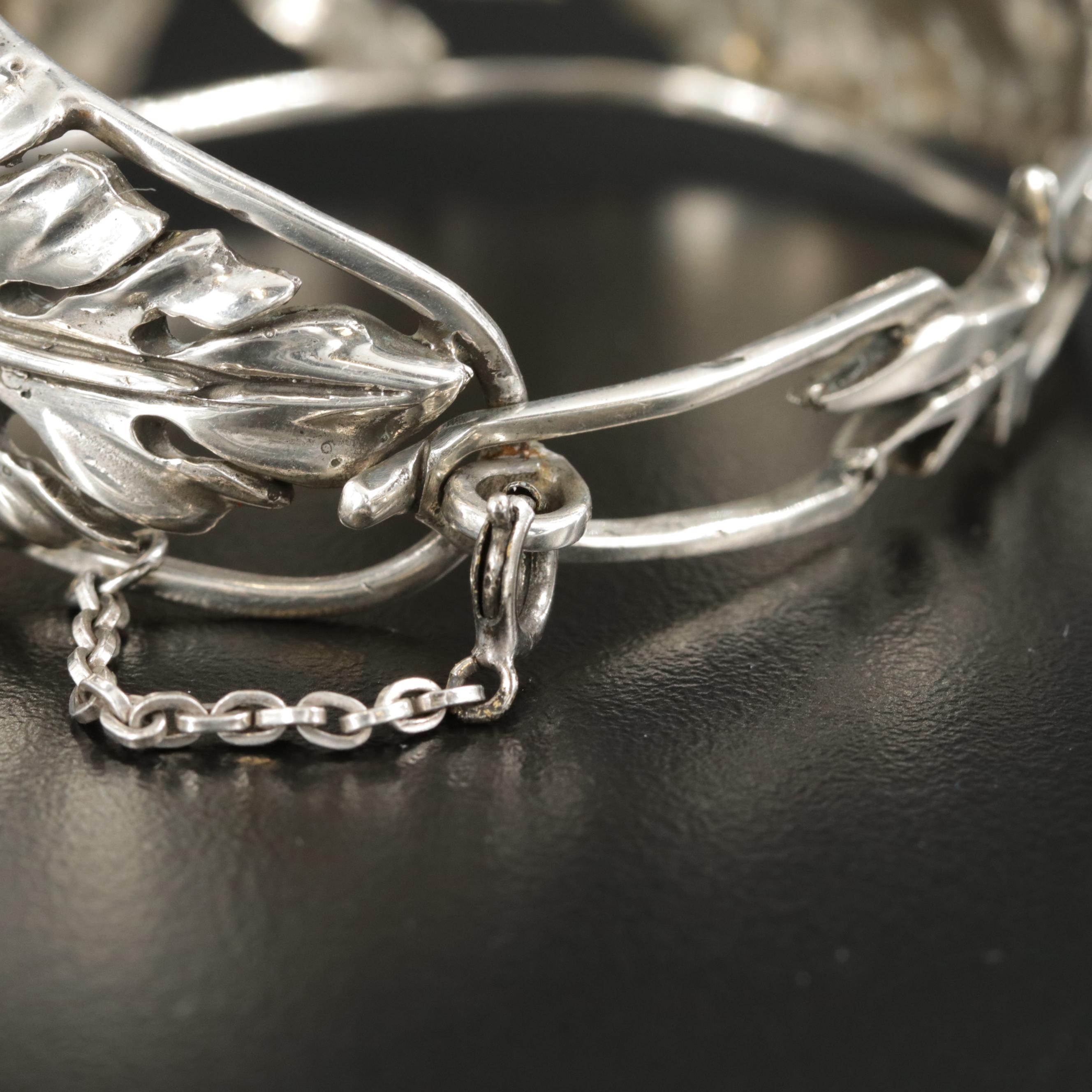 Sterling Silver Tropical Floral Motif Cuff Bracelet EBTH