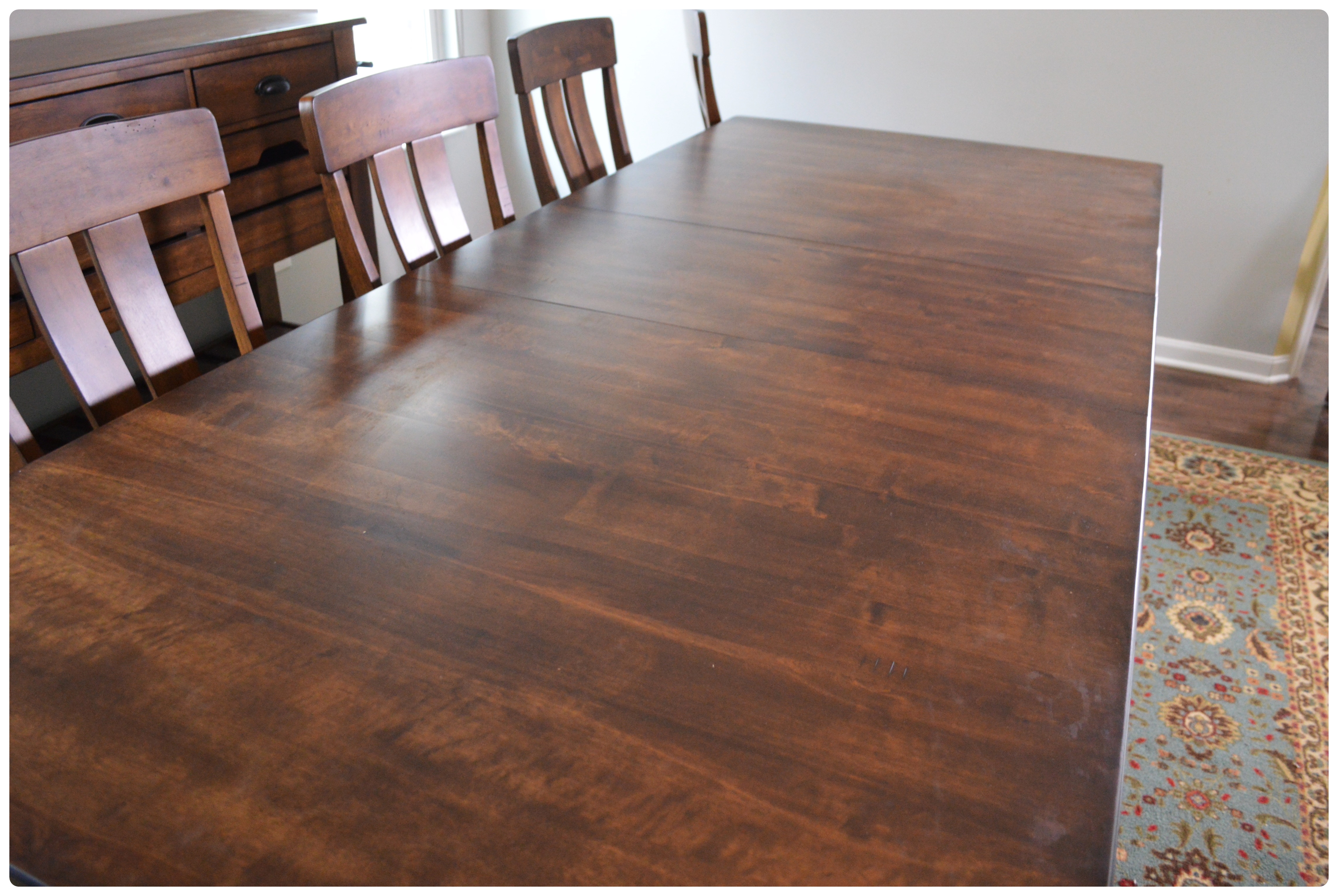 Great Veca Walnut Stained Distressed Wood and Metal Dining Table and
