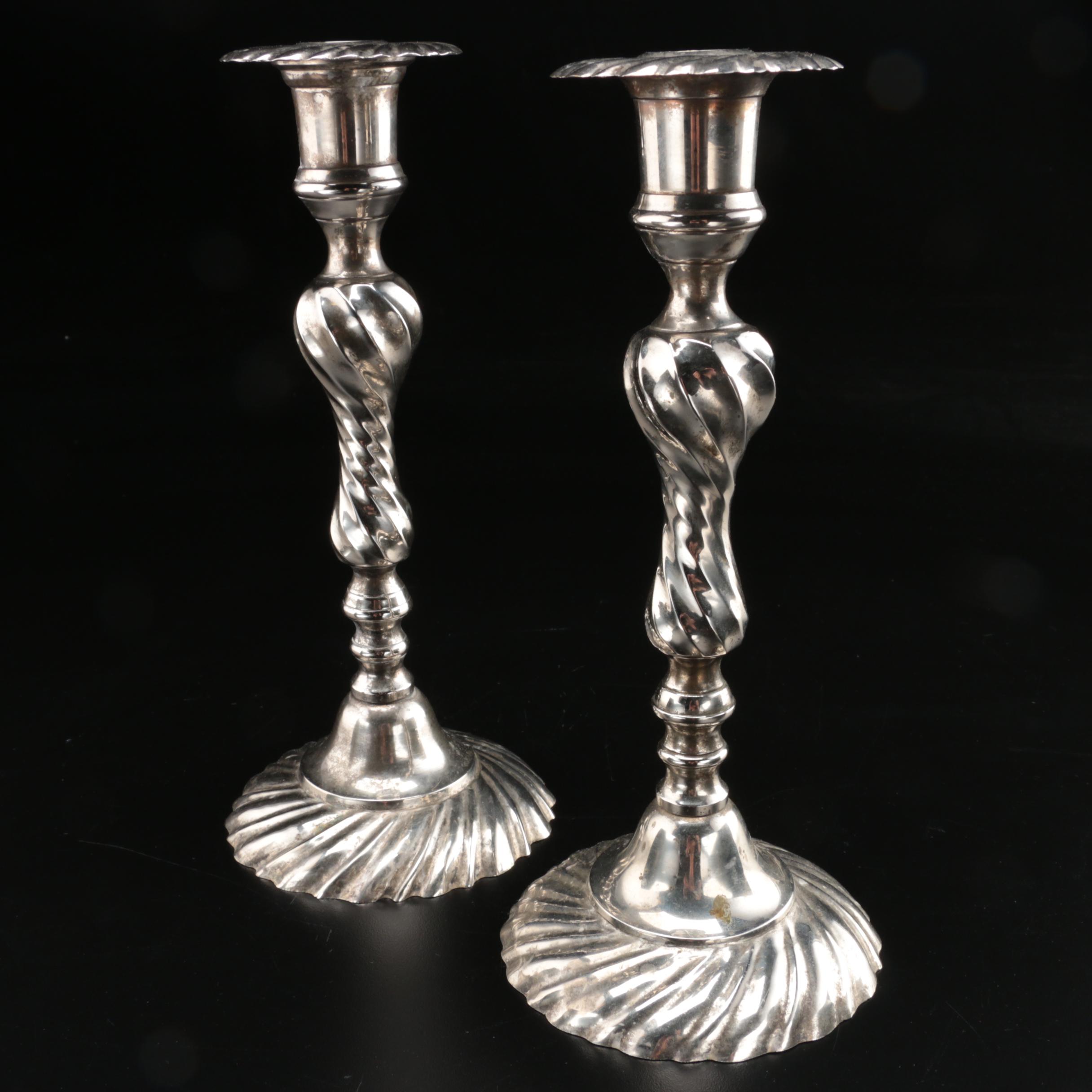 Twisted Silver Plate Candlestick Pair EBTH