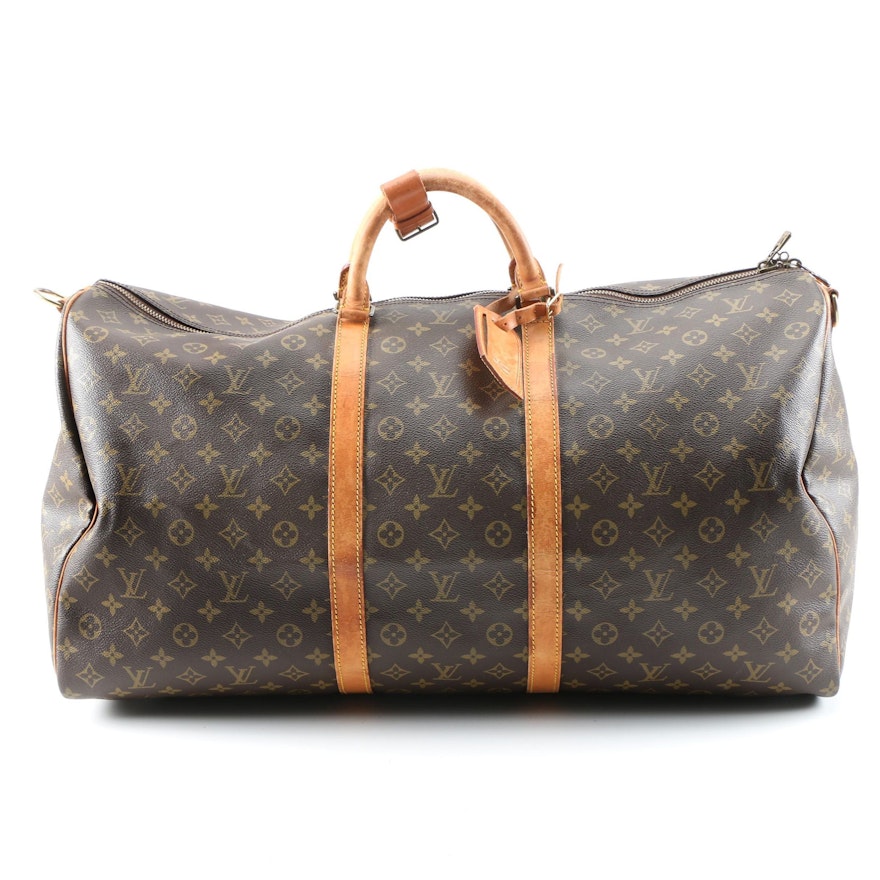 Louis Vuitton Monogram Keepall 60 Travel Large Duffle Bag M41412 For Sale  at 1stDibs