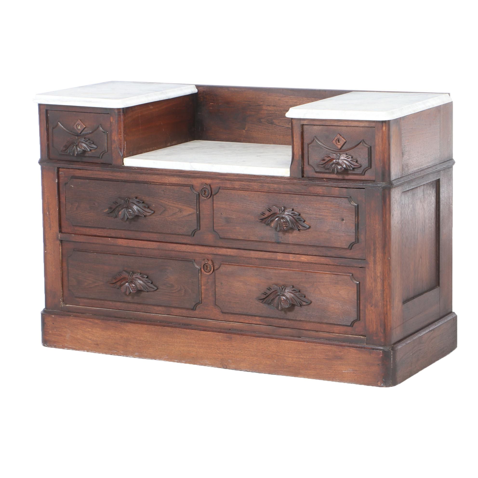 Victorian Walnut And White Marble Dresser Late 19th Century Ebth