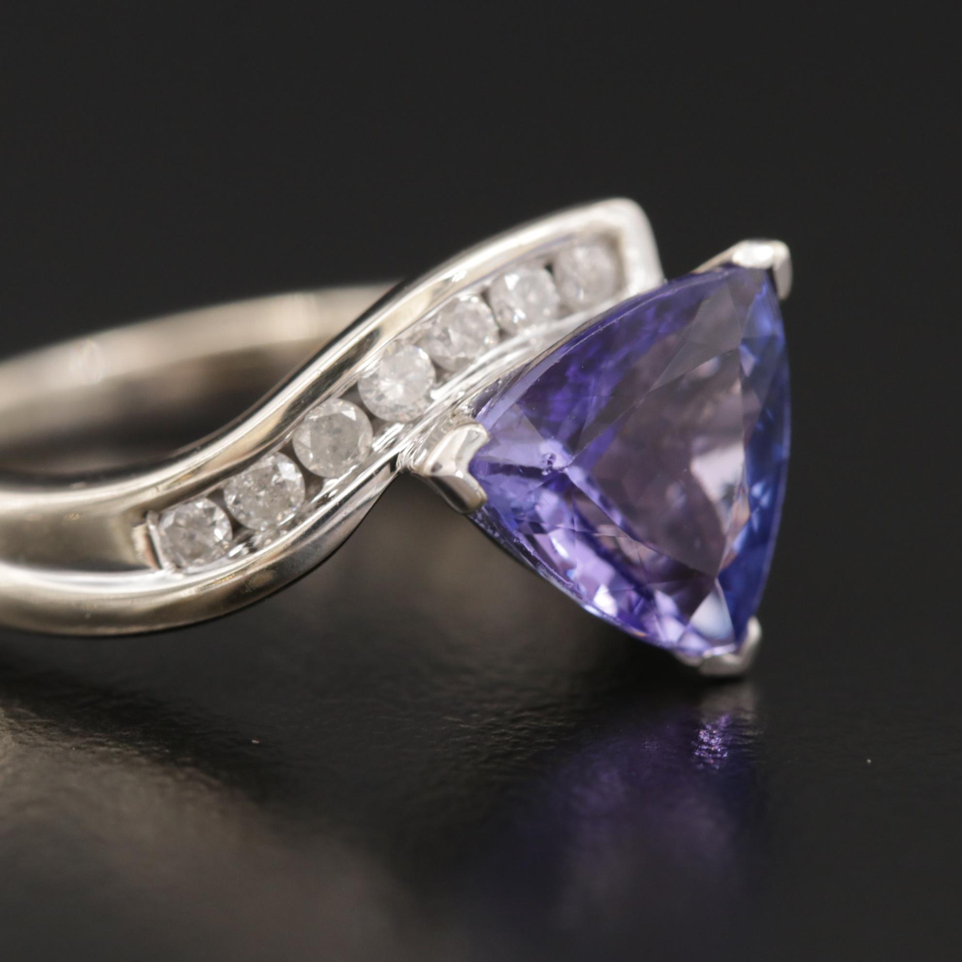 14K White Gold 1.76 CT Tanzanite and Diamond Ring EBTH