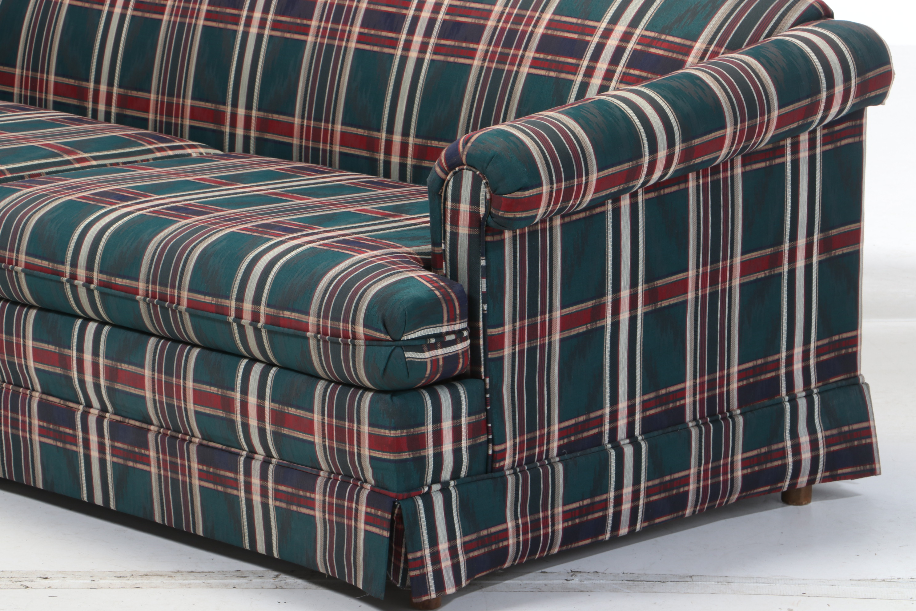 Rowe Furniture Camel Back Plaid Upholstered Sleeper Sofa, Contemporary EBTH