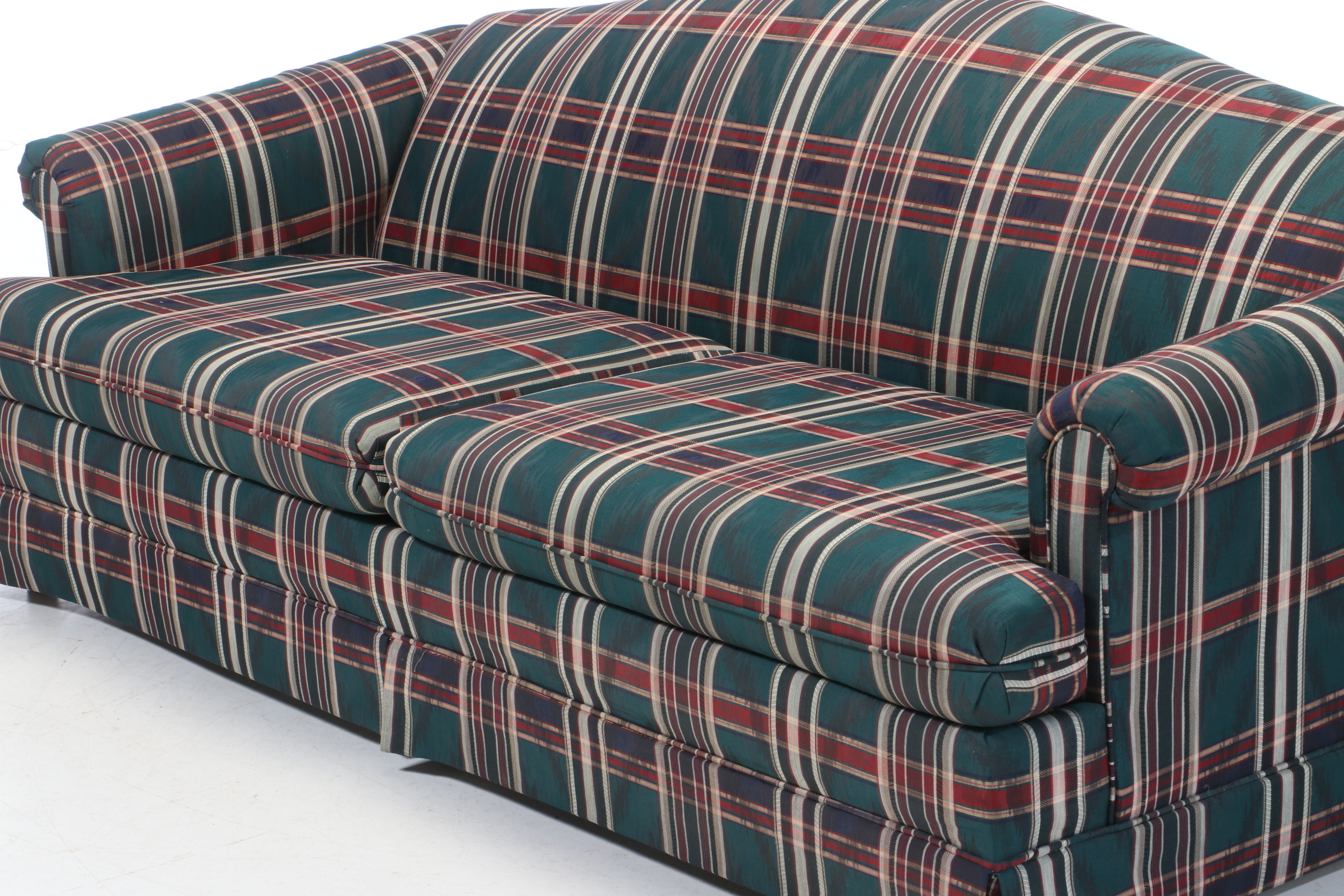 Rowe Furniture Camel Back Plaid Upholstered Sleeper Sofa, Contemporary