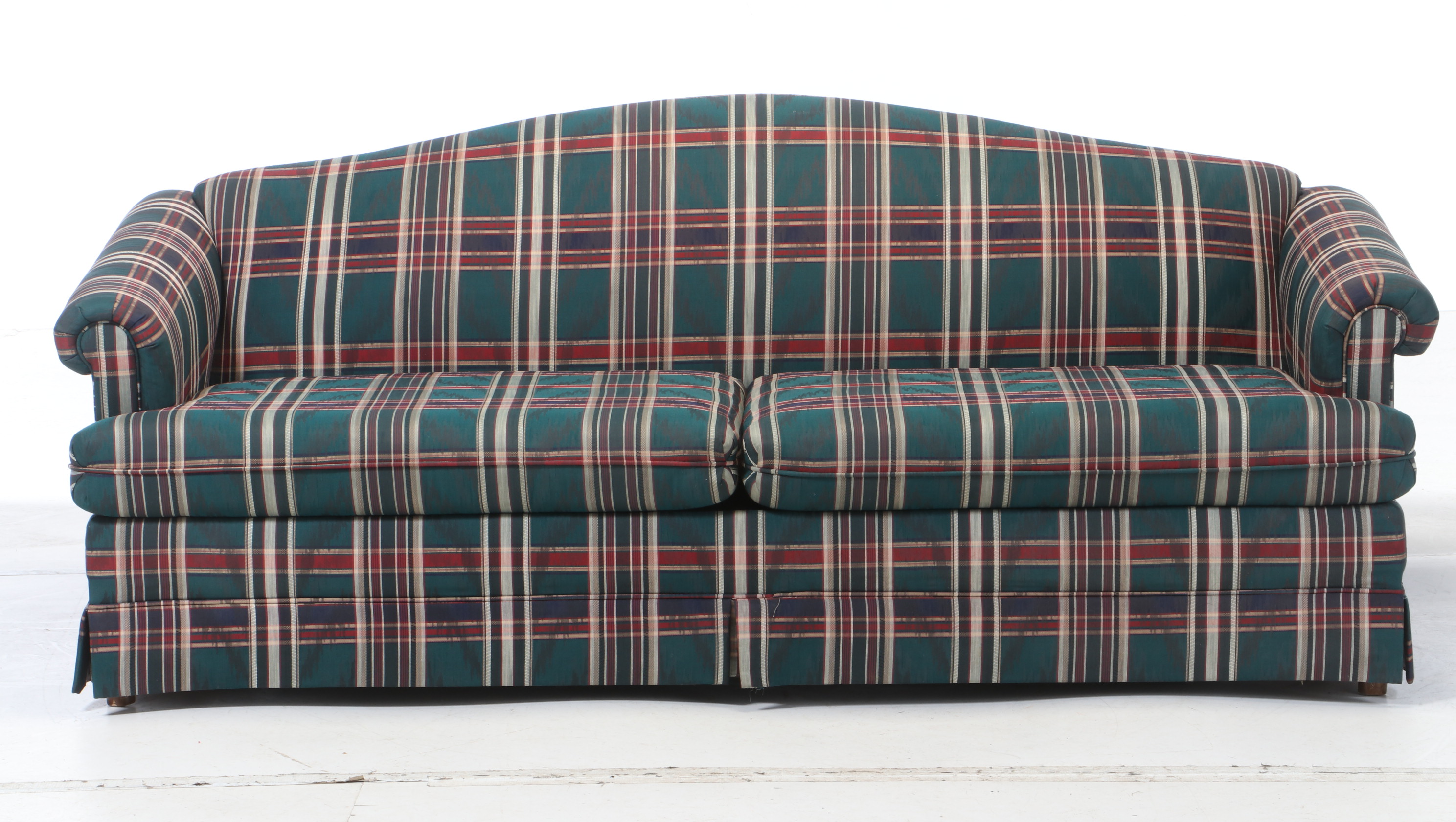 Rowe Furniture Camel Back Plaid Upholstered Sleeper Sofa, Contemporary EBTH