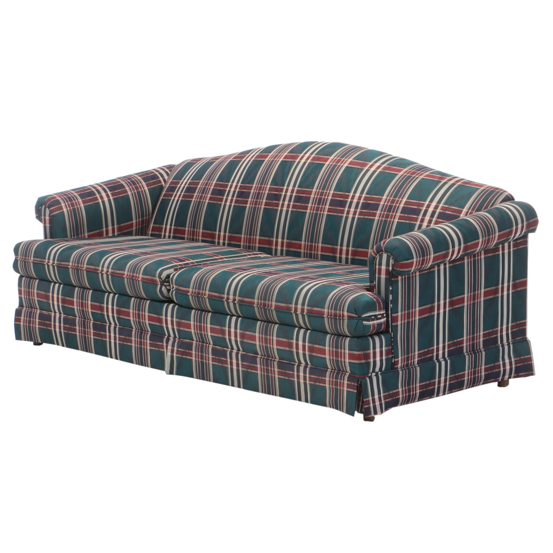 Rowe Furniture Camel Back Plaid Upholstered Sleeper Sofa, Contemporary EBTH