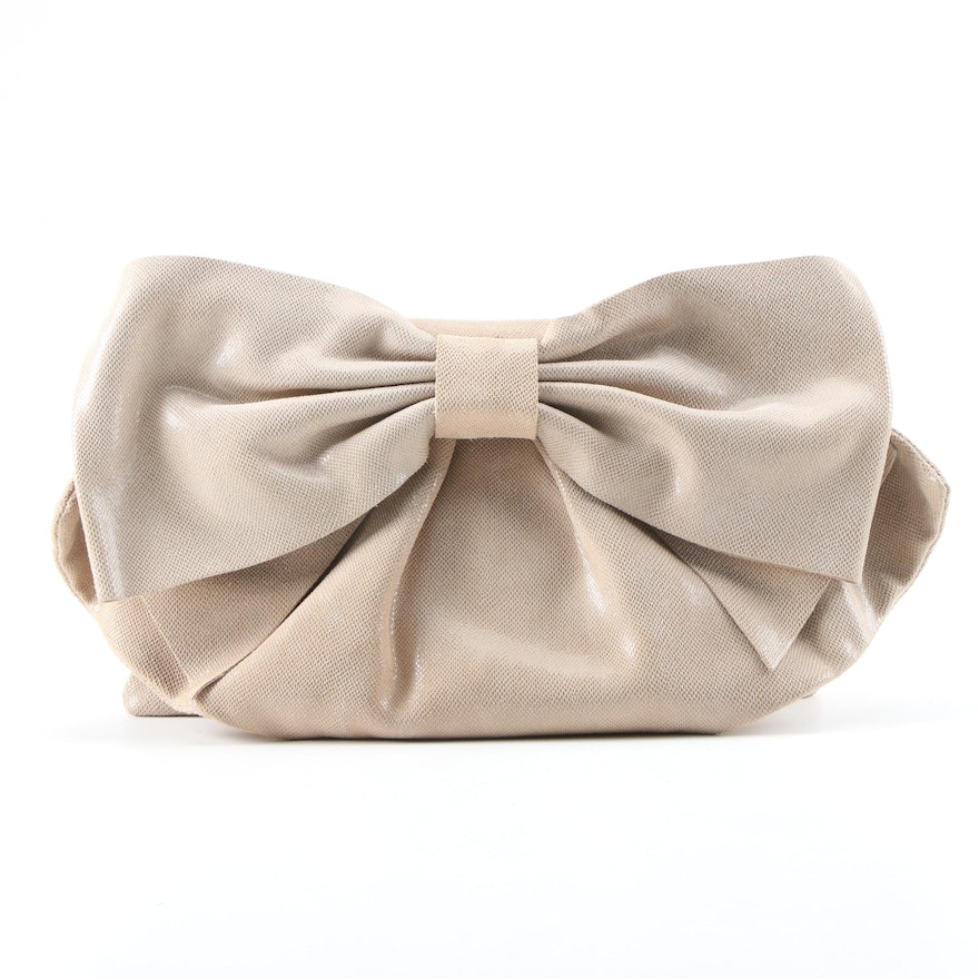 Valentino Bow Leather Clutch in Beige Snake Print Chain Strap EBTH