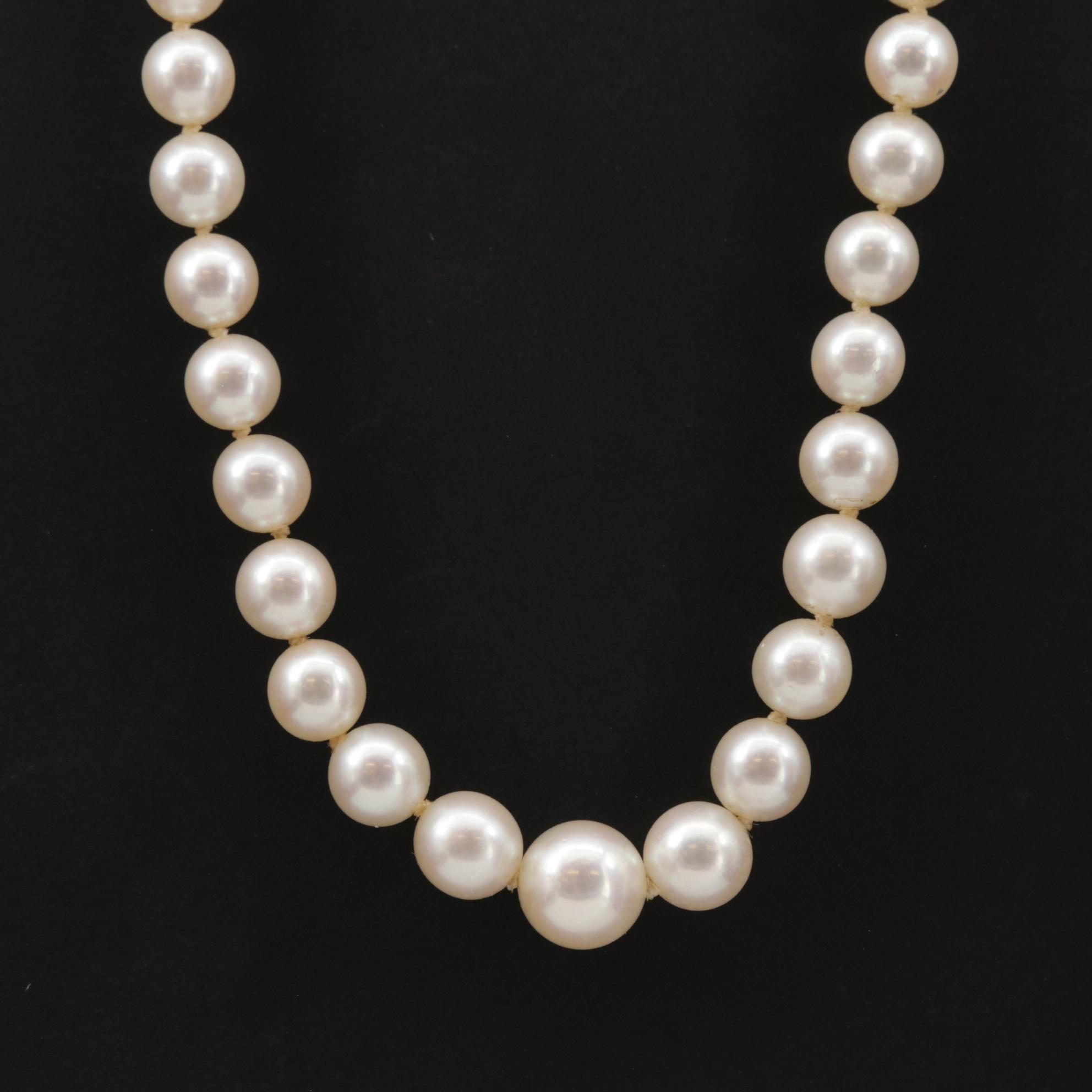 Graduated Strand of Mikimoto Pearls with Sterling Silver Clasp EBTH
