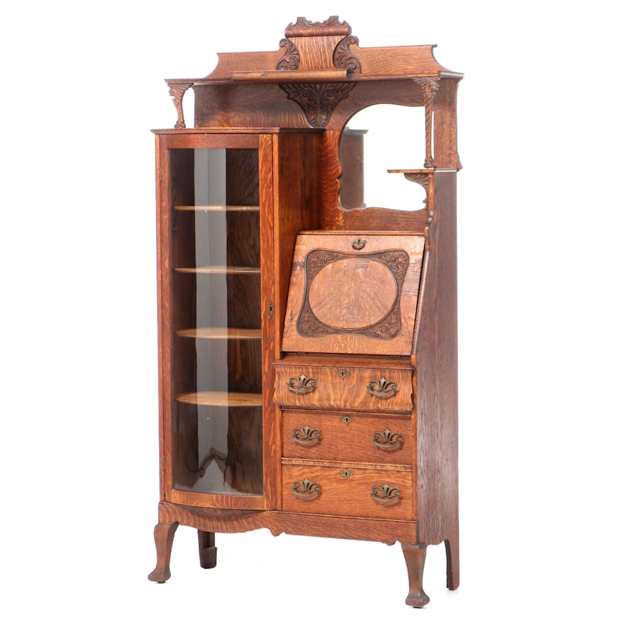 Late Victorian Oak Side By Side Secretary Desk And Bookcase Circa