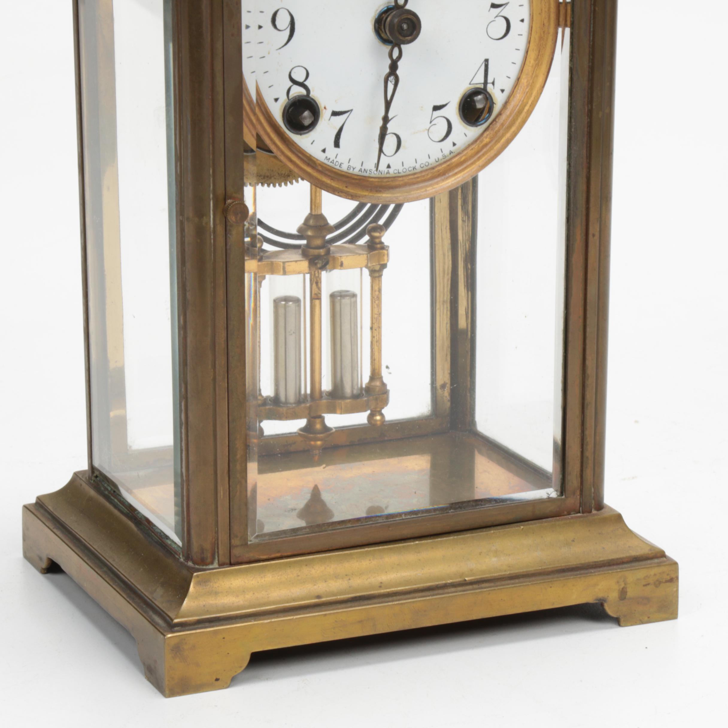 Ansonia Clock Co. Brass and Glass Cased Carriage Clock, Mid20th