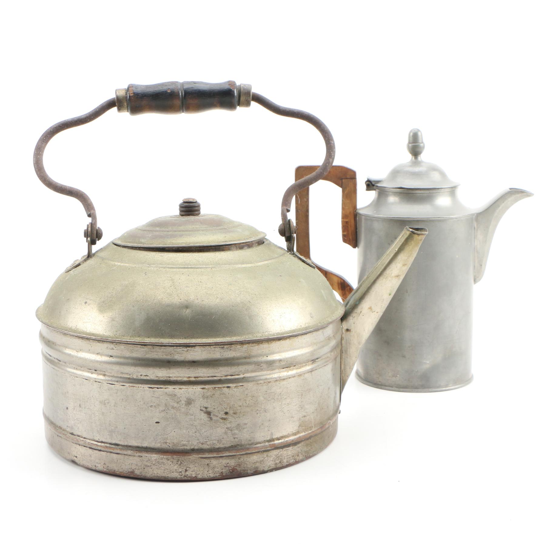 Majestic Tin Tea Kettle and Pewter Coffee Pot, Vintage EBTH