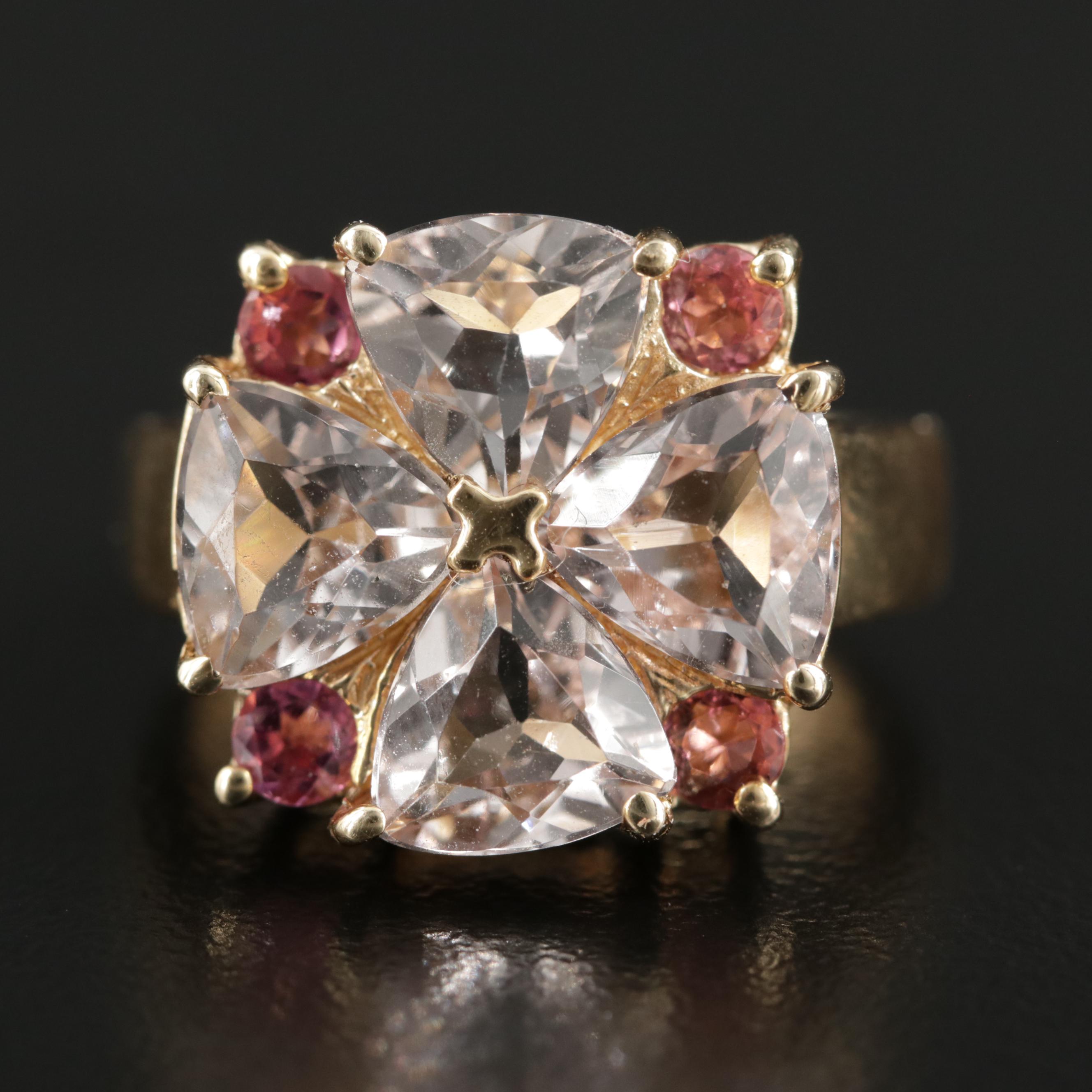 14K Yellow Gold Morganite and Pink Tourmaline Ring