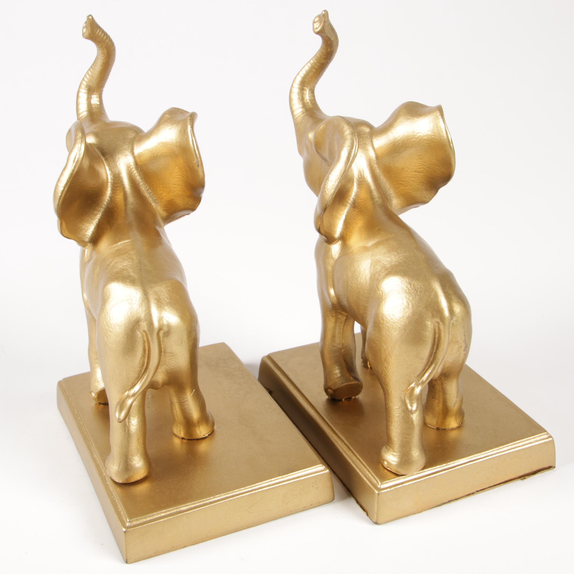 Gold Tone Ceramic Elephant Bookends EBTH