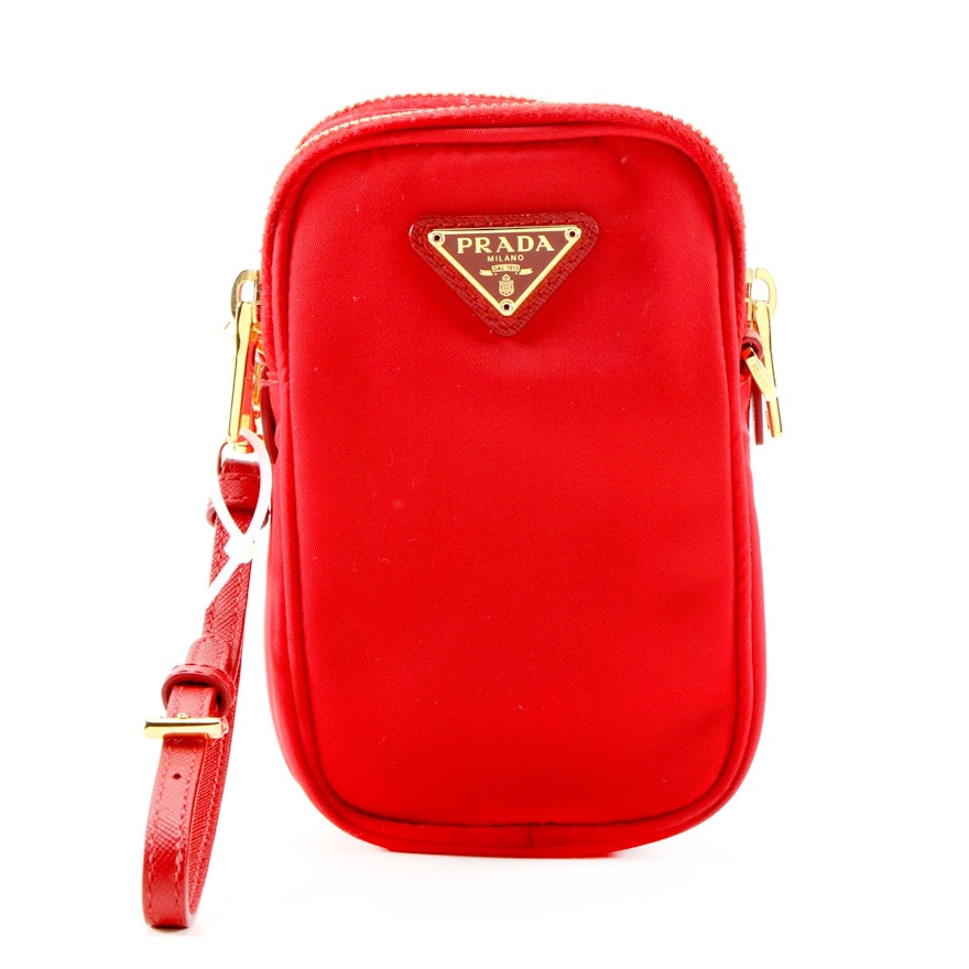 Prada Red Tessuto Nylon Convertible Crossbody Bag with Saffiano Leather Straps | EBTH