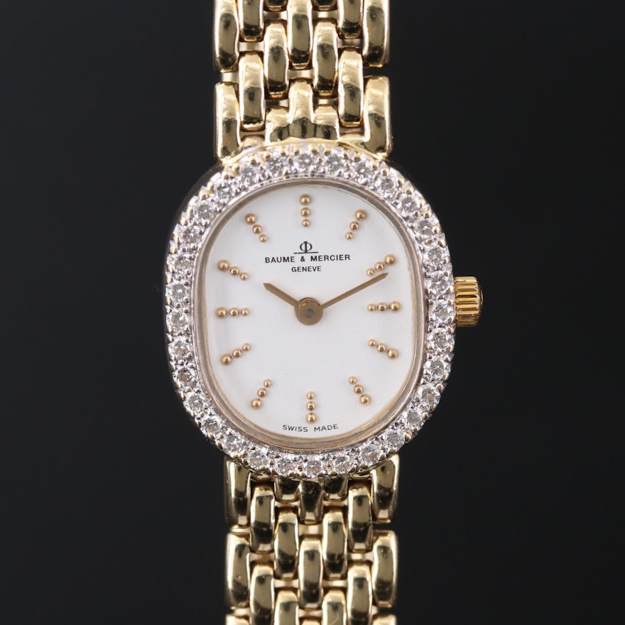 Vintage Baume & Mercier Diamond Bezel 14K Gold Quartz Wristwatch | EBTH