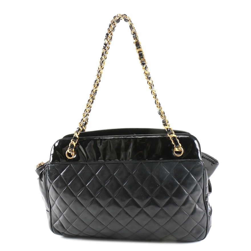 Chanel Matelassé Quilted Black Lambskin and Patent Leather Shoulder Bag ...
