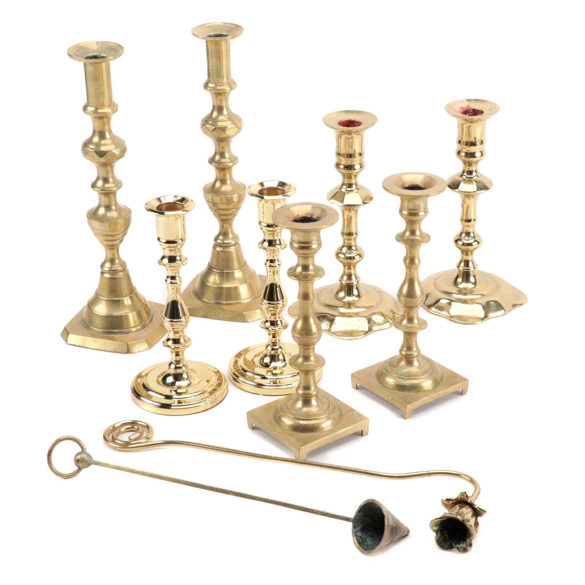 Virginia Metalcrafters, Baldwin, and Other Brass Candlesticks and Snuffers EBTH