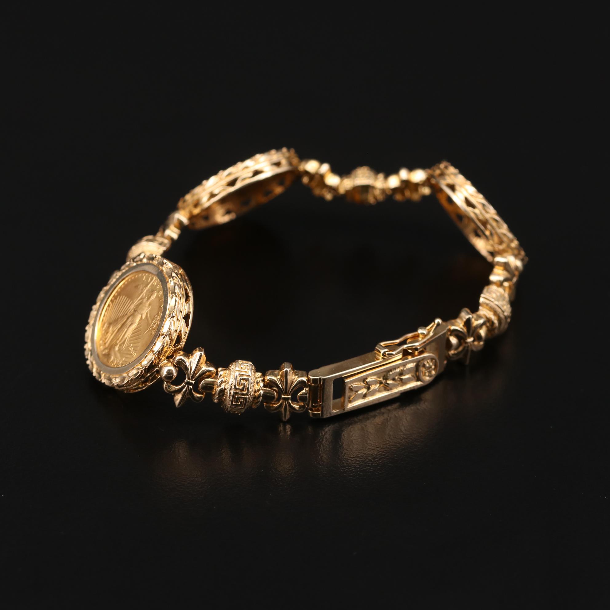 14K Yellow Gold Bracelet Featuring Gold Eagle Bullion Coins EBTH