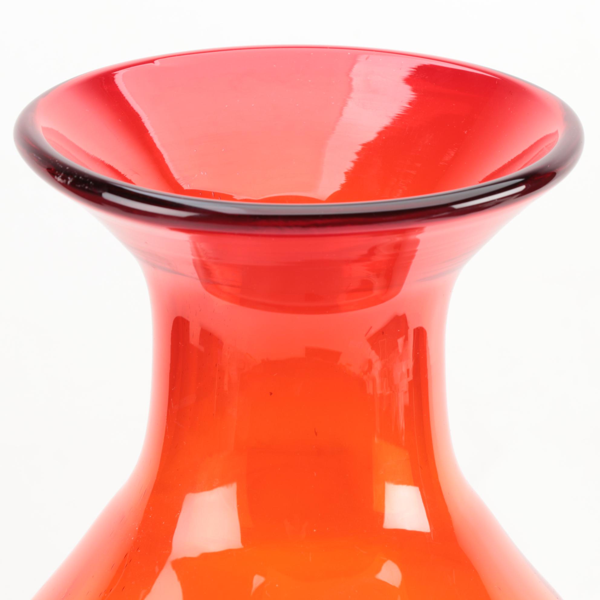 Large Red Blenko Blown Art Glass Floor Vase EBTH