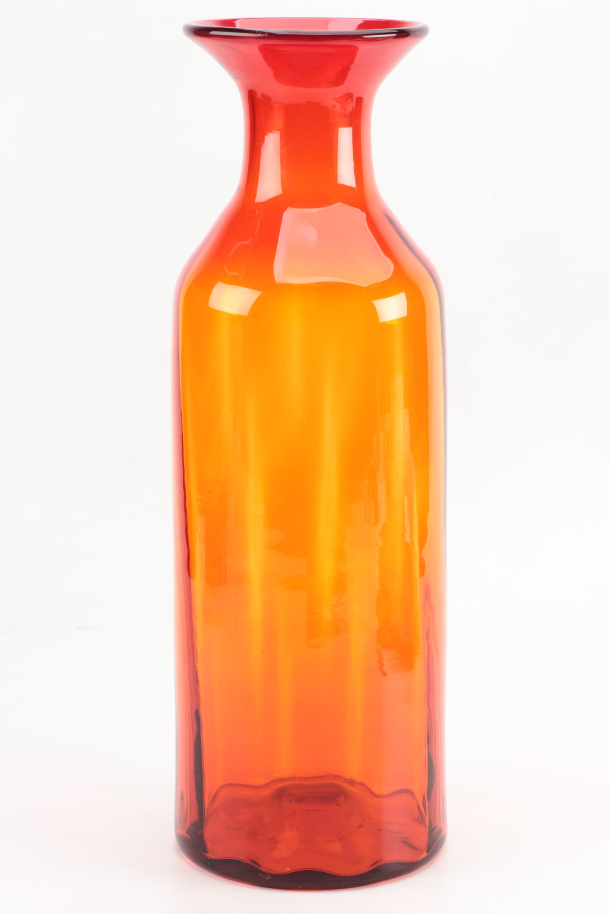 Large Red Blenko Blown Art Glass Floor Vase EBTH