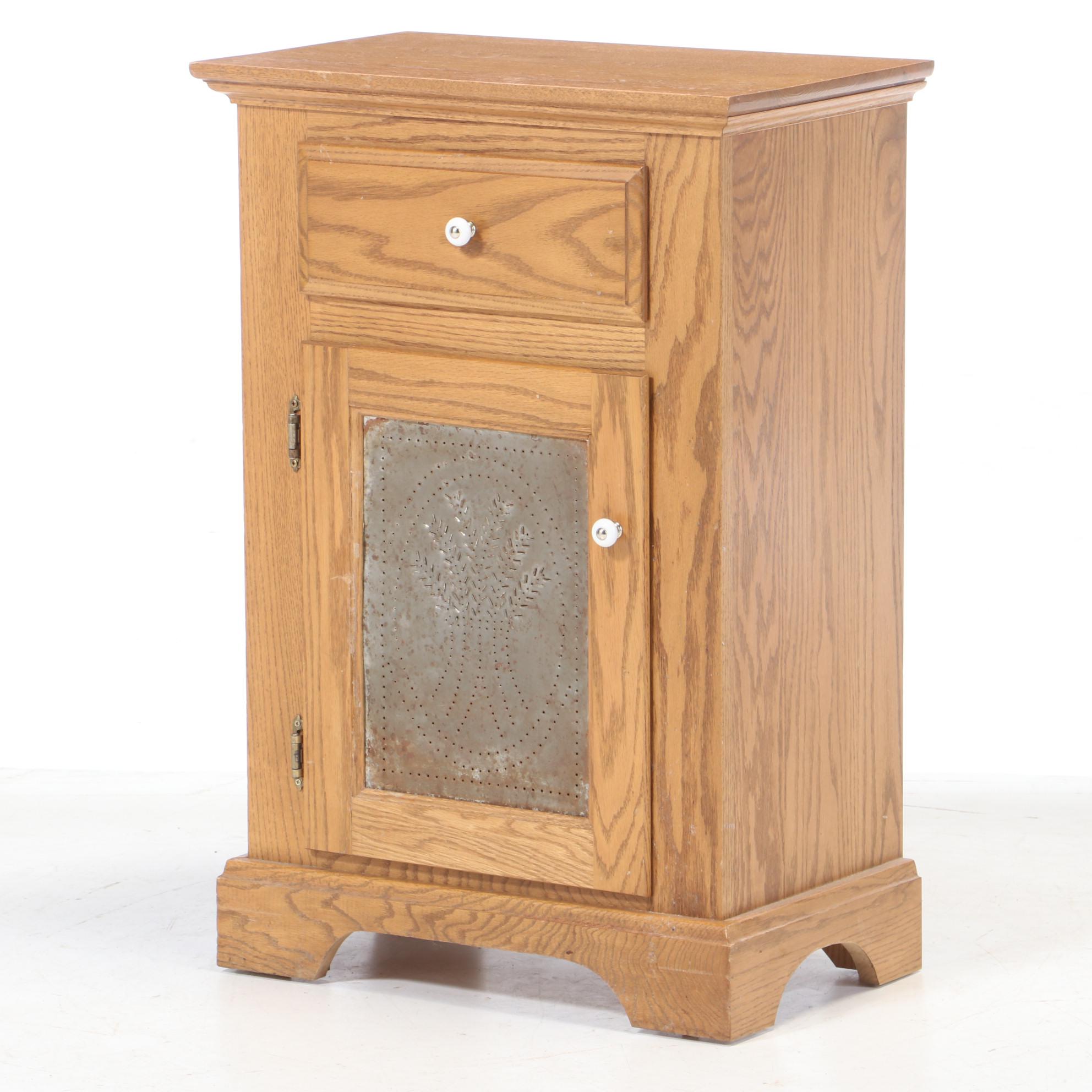 Oak and Pair of White Clad End Tables, circa 1970 EBTH