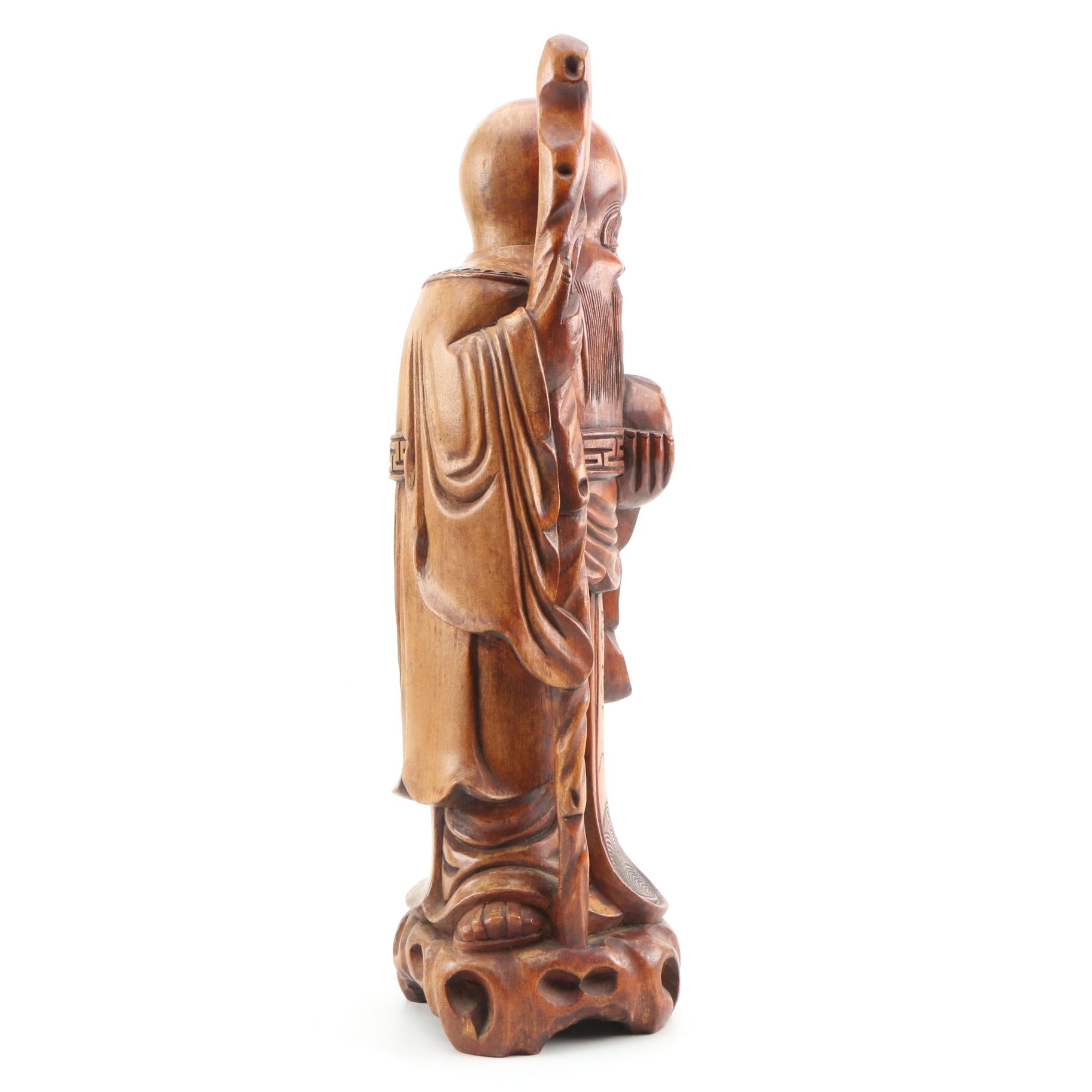 Japanese Carved Wooden "Fukurokuju" God Of Wealth | EBTH