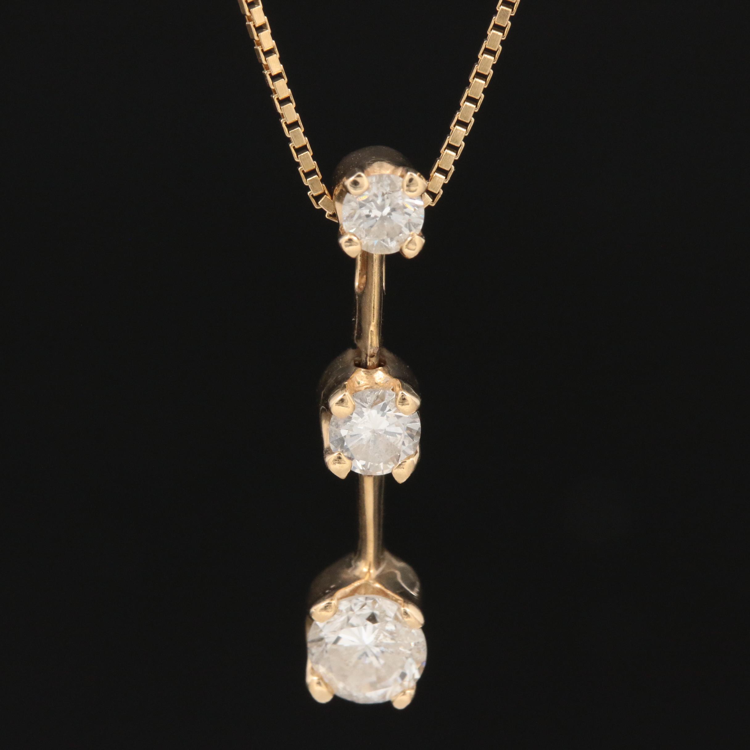14K Gold Diamond Drop Necklace EBTH