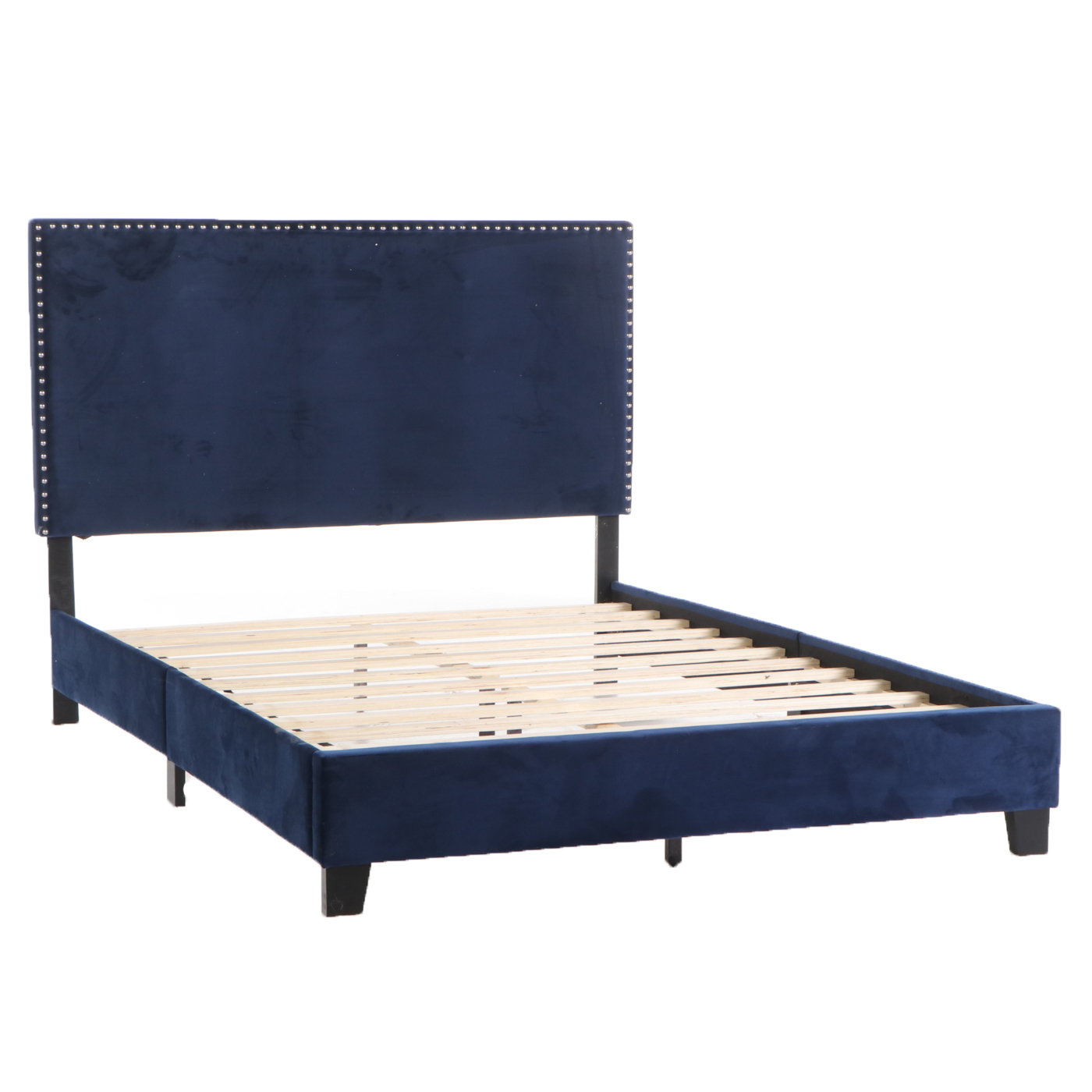 Deep Blue Velour Upholstered Queen Bed Frame EBTH