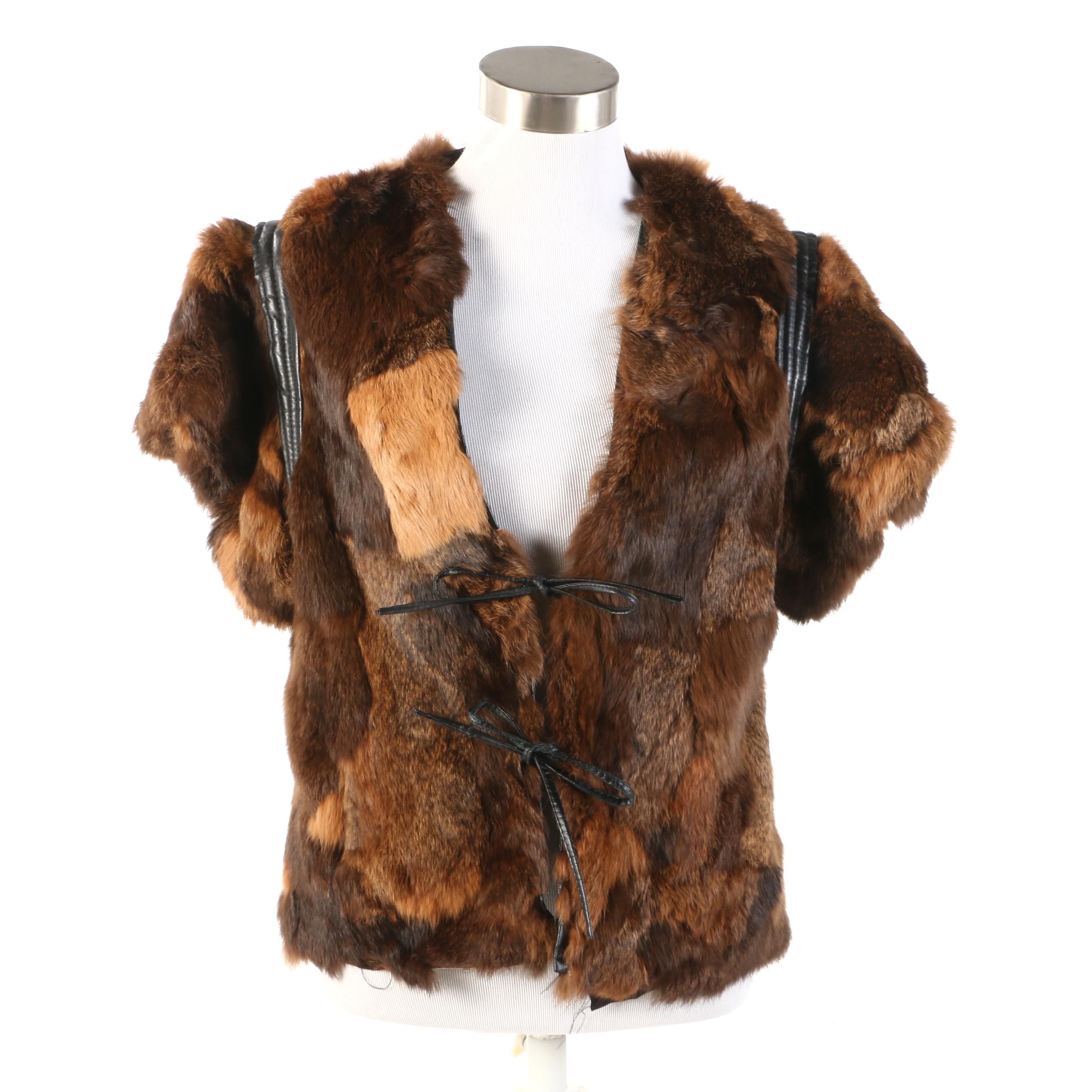 Patchwork Rabbit Fur Vest with Leather Trim EBTH